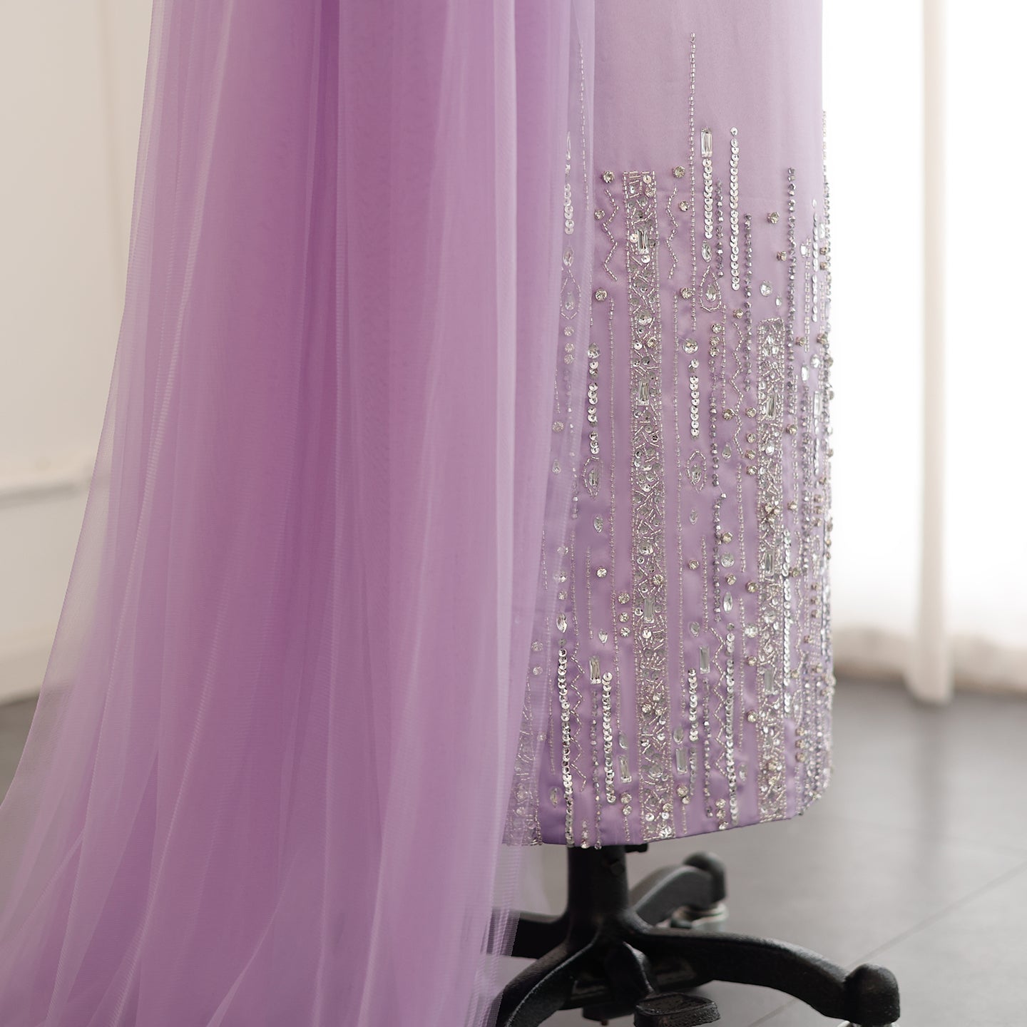 Luxury Lilac One Shoulder Evening Dress with Overskirt SS405