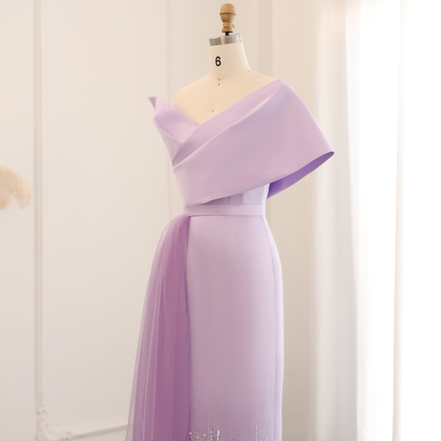 Luxury Lilac One Shoulder Evening Dress with Overskirt SS405