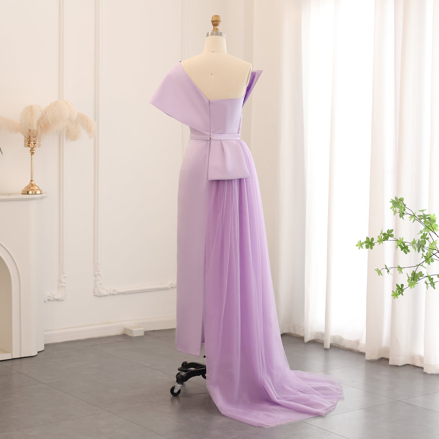Luxury Lilac One Shoulder Evening Dress with Overskirt SS405
