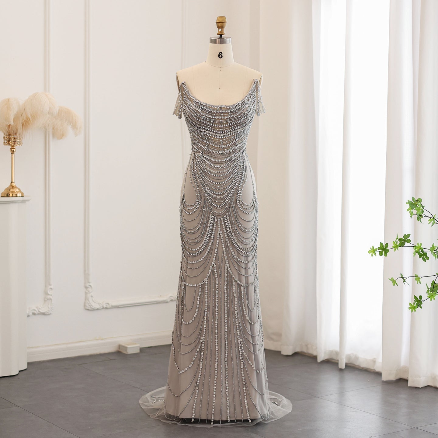 Luxury Crystal Silver Gray Mermaid Evening Dress SS403  Silver Gray / US 16