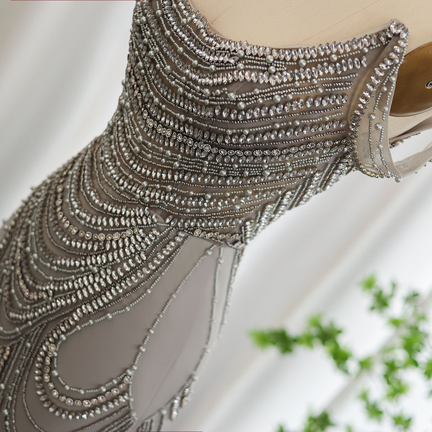 Luxury Crystal Silver Gray Mermaid Evening Dress SS403