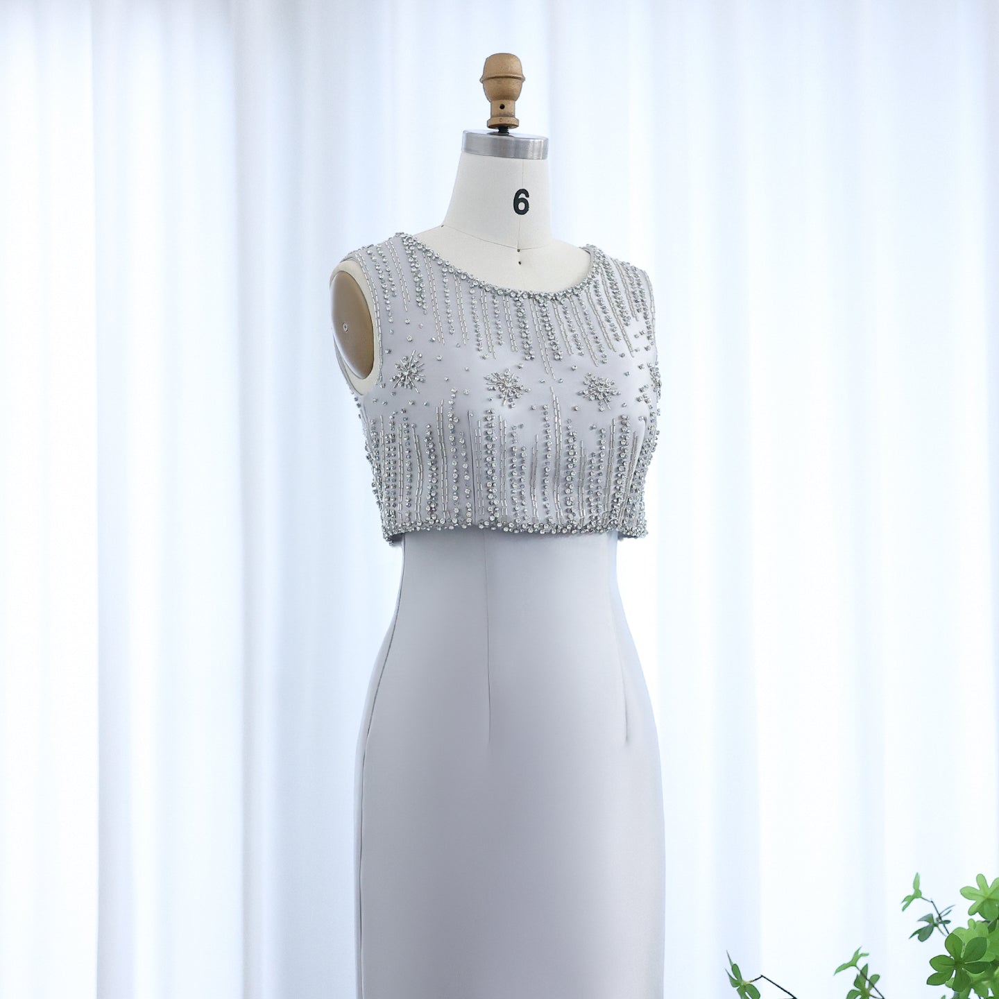 Luxury Rhinestones Silver Midi Evening Dress SS277