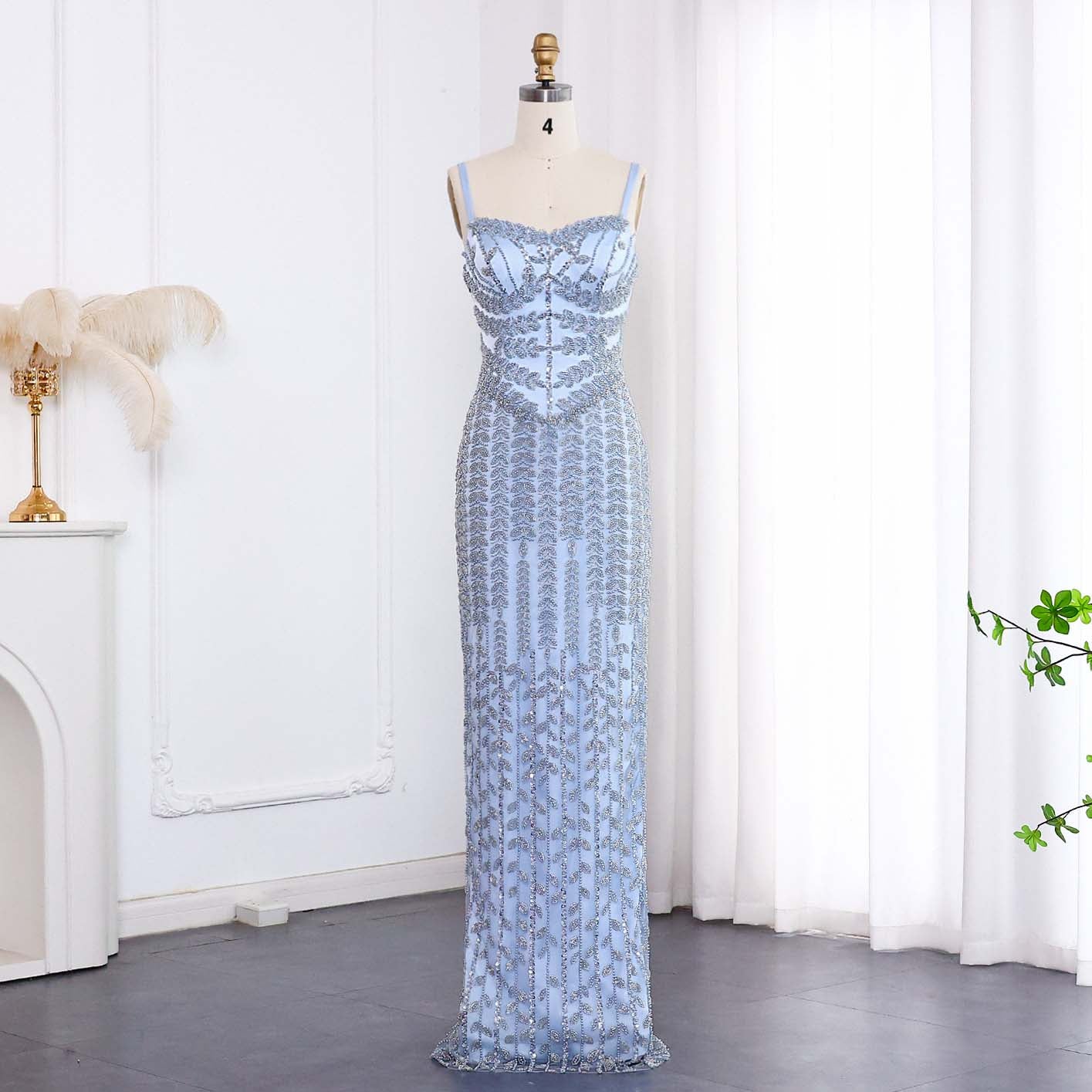 Luxury Beaded Blue Mermaid Evening Dress SS694