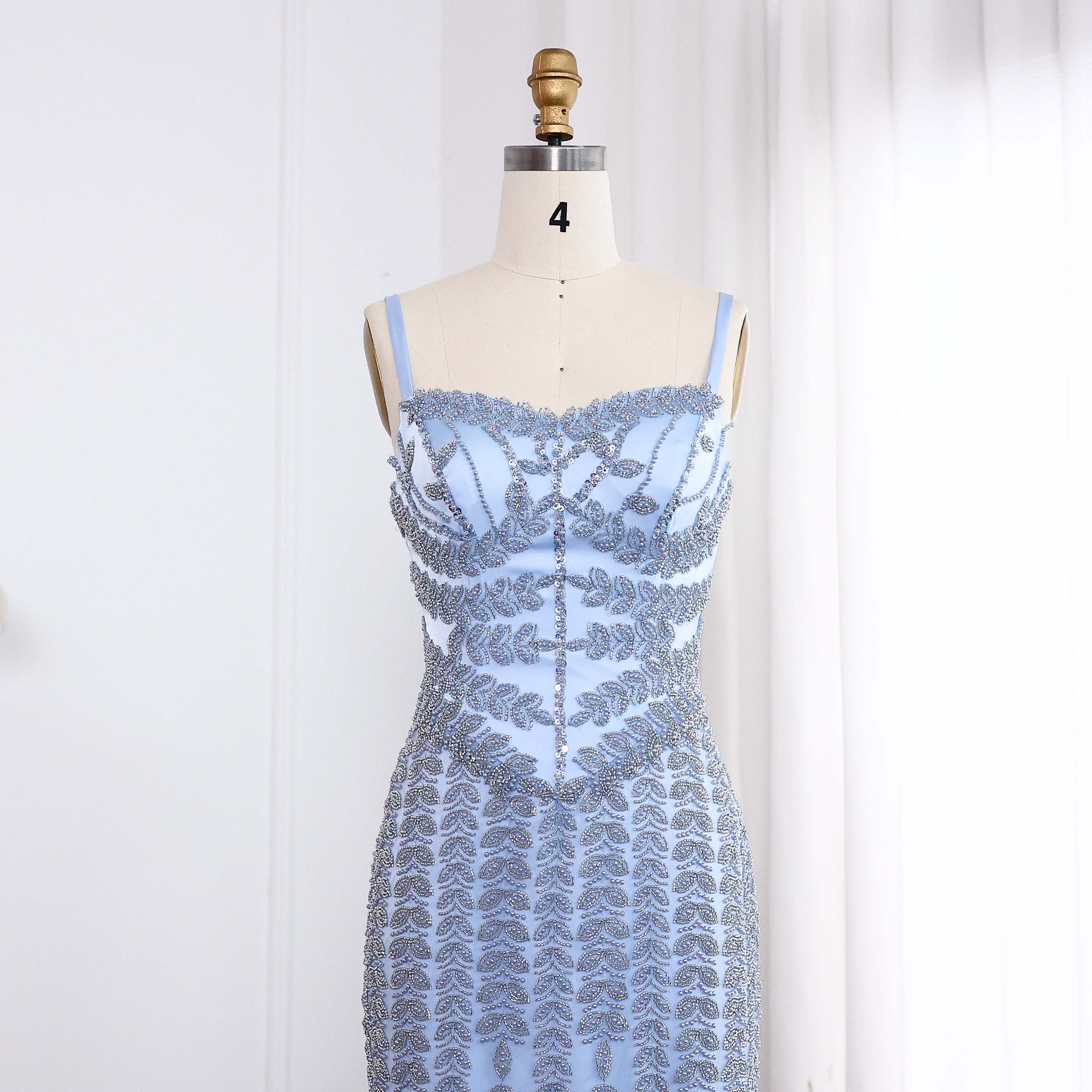 Luxury Beaded Blue Mermaid Evening Dress SS694