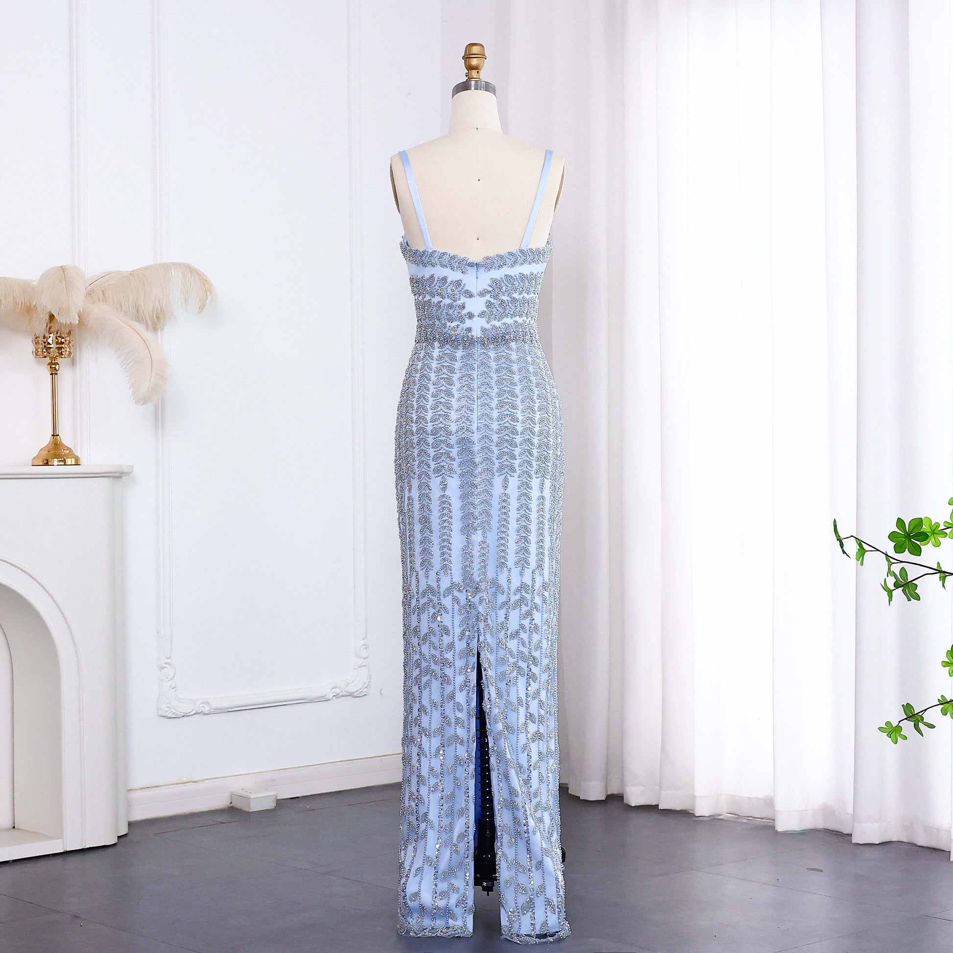 Luxury Beaded Blue Mermaid Evening Dress SS694
