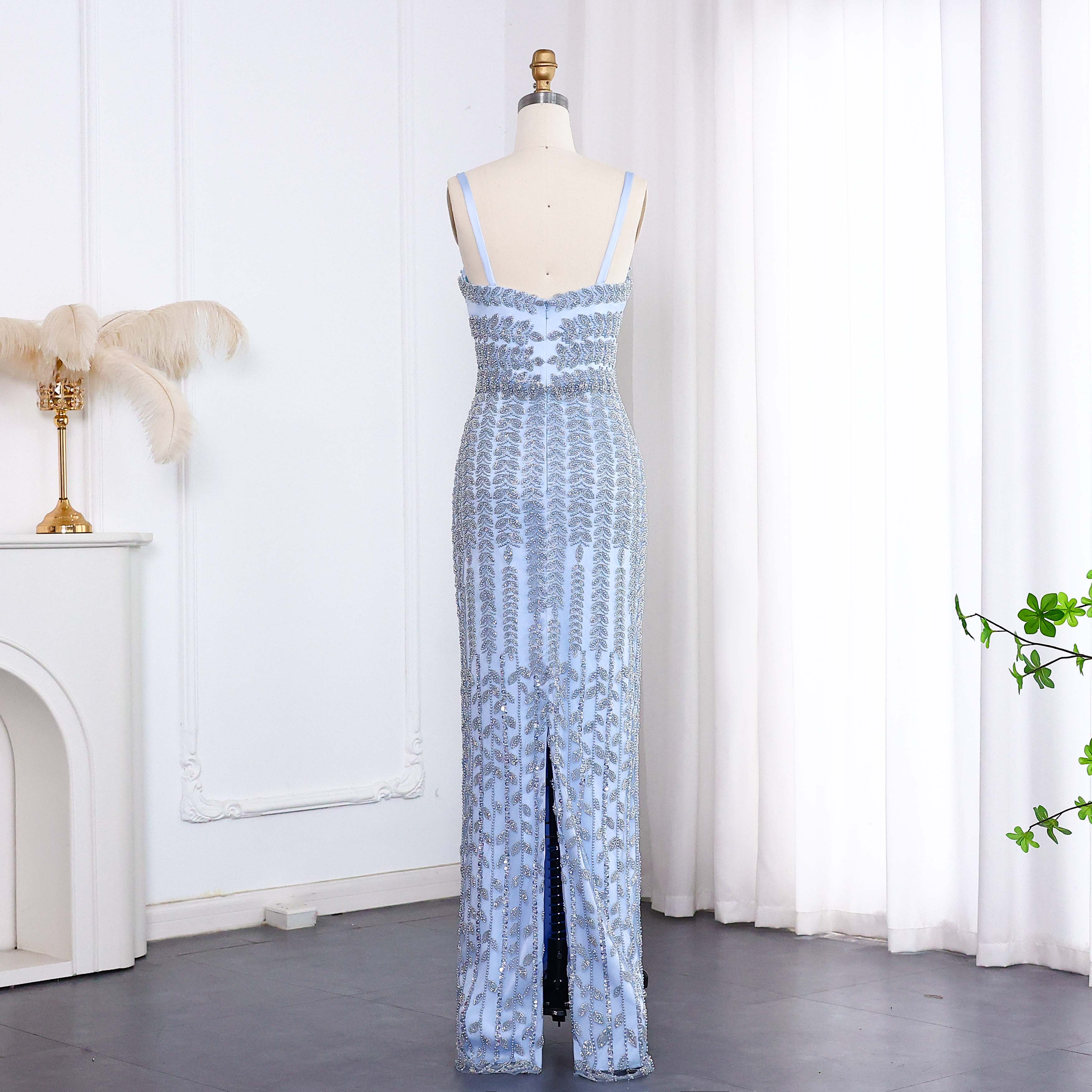 Luxury Beaded Blue Mermaid Evening Dress SS694