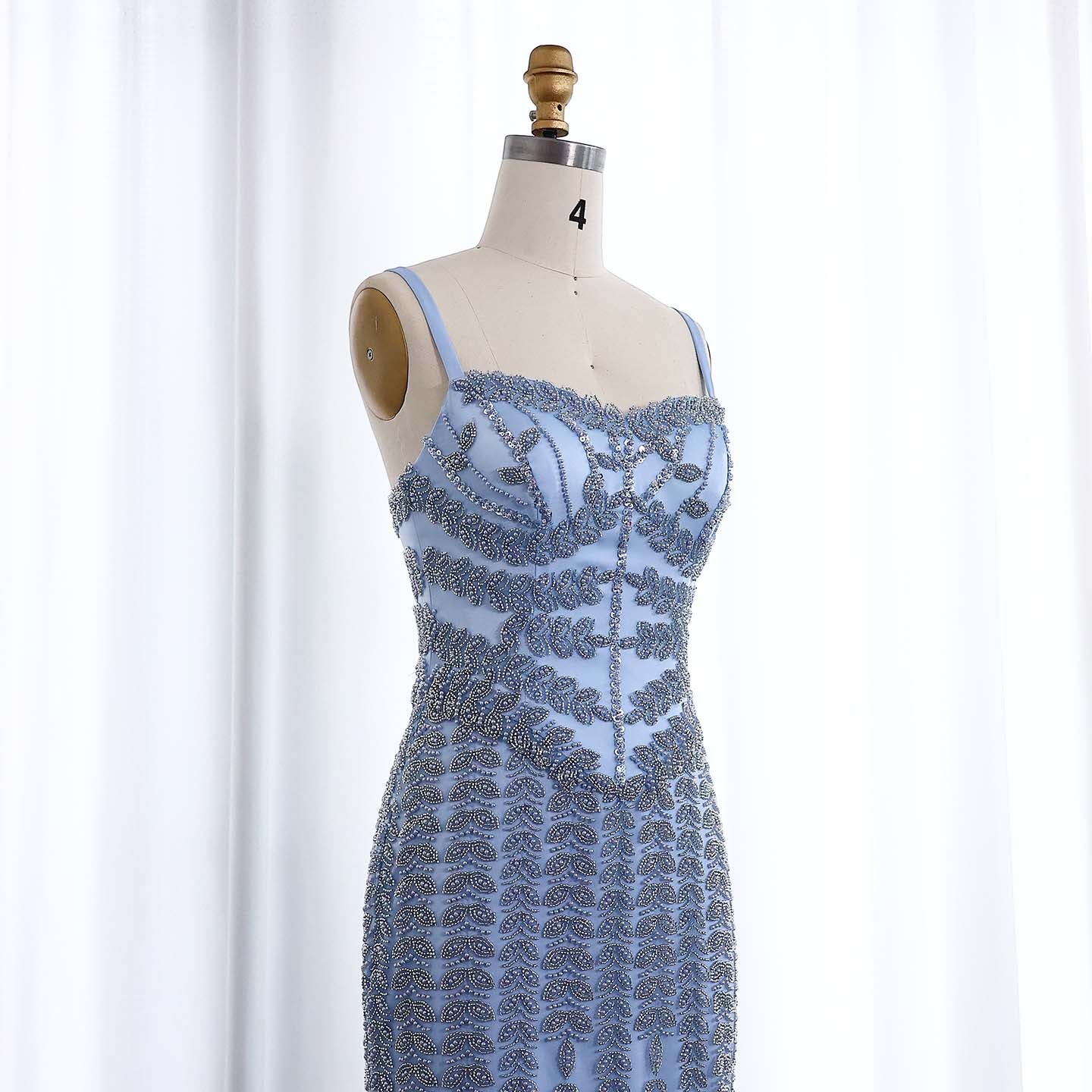 Luxury Beaded Blue Mermaid Evening Dress SS694