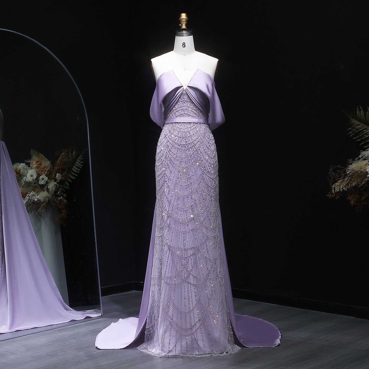 Luxury Beaded Off Shoulder Lilac Evening Dress SS624  Lilac / US 20