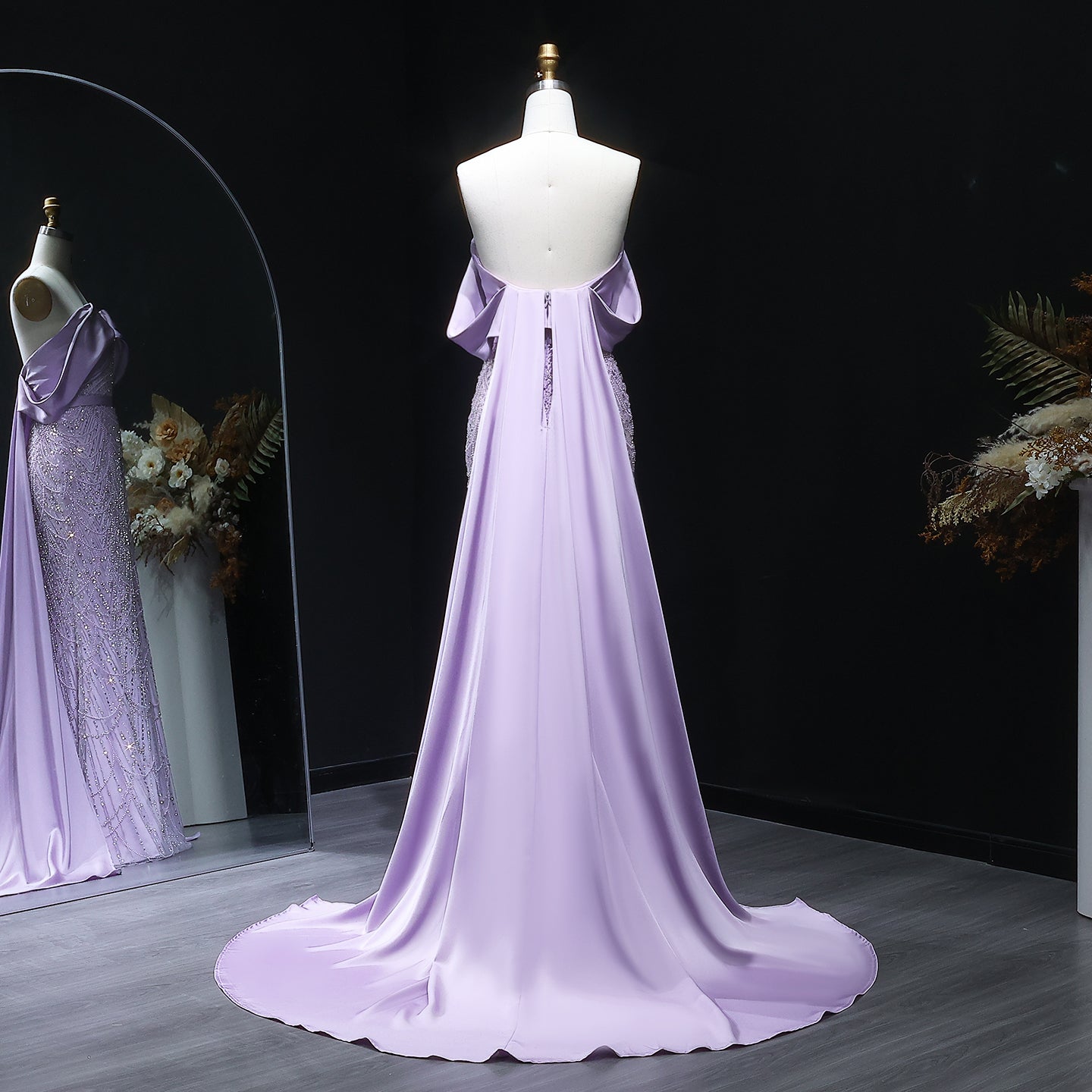 Luxury Beaded Off Shoulder Lilac Evening Dress SS624