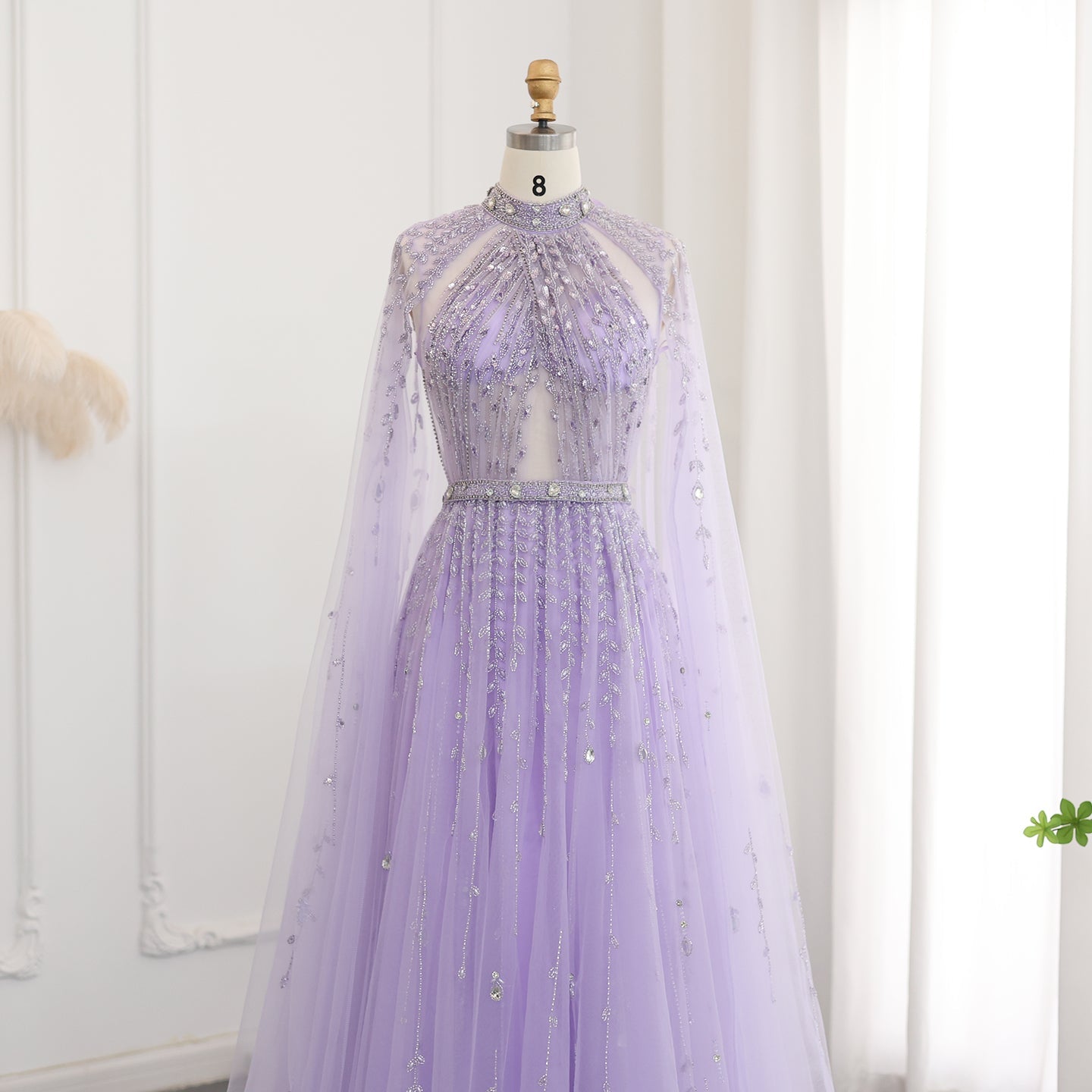 Luxury Beaded Evening Dress with Cape Sleeve SS495