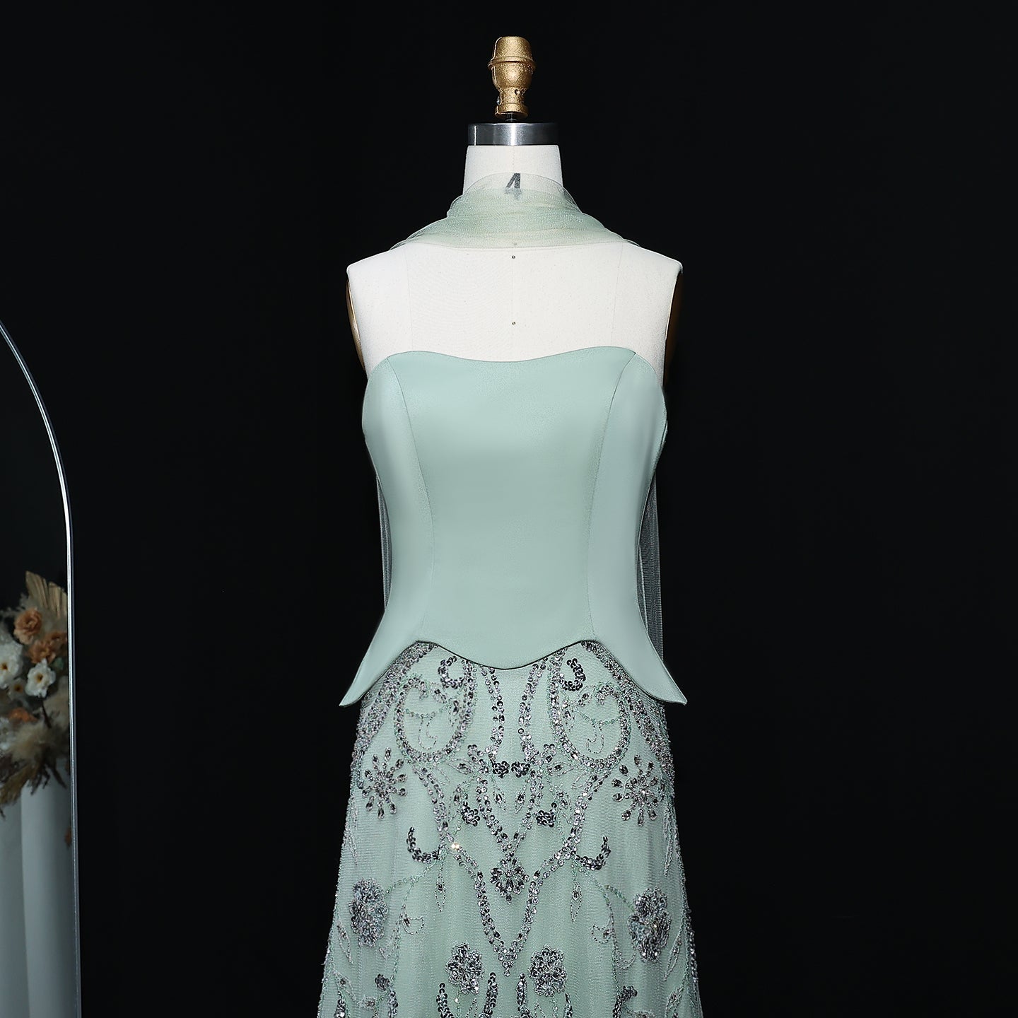 Luxury Sage Green Strapless Evening Dress SS254