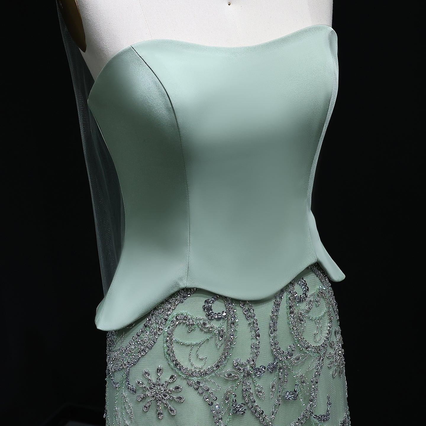 Luxury Sage Green Strapless Evening Dress SS254