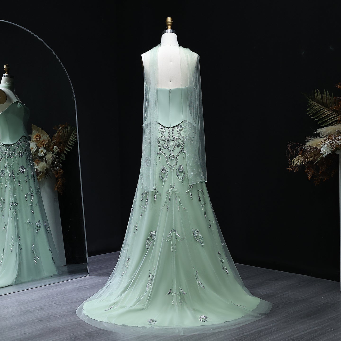 Luxury Sage Green Strapless Evening Dress SS254