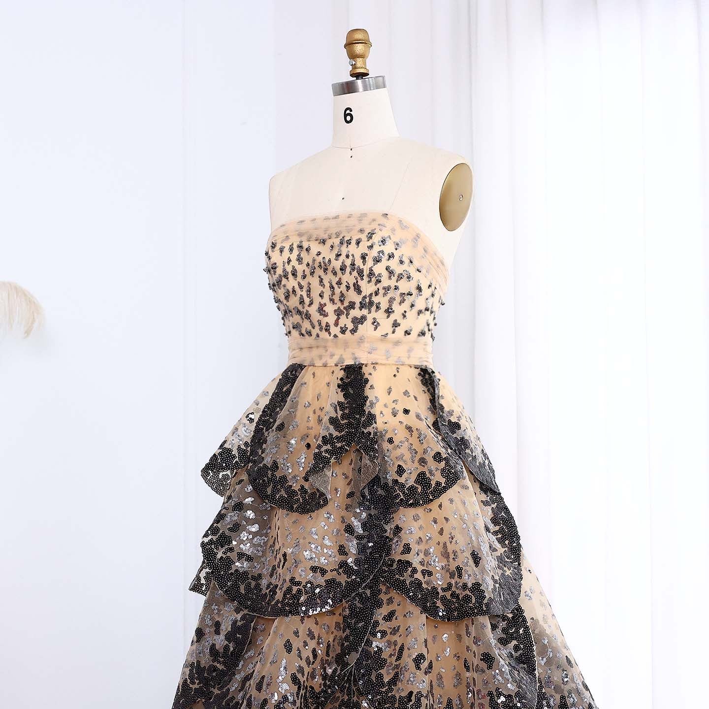 Luxury Black and White Ruffles Strapless Evening Dress SS290