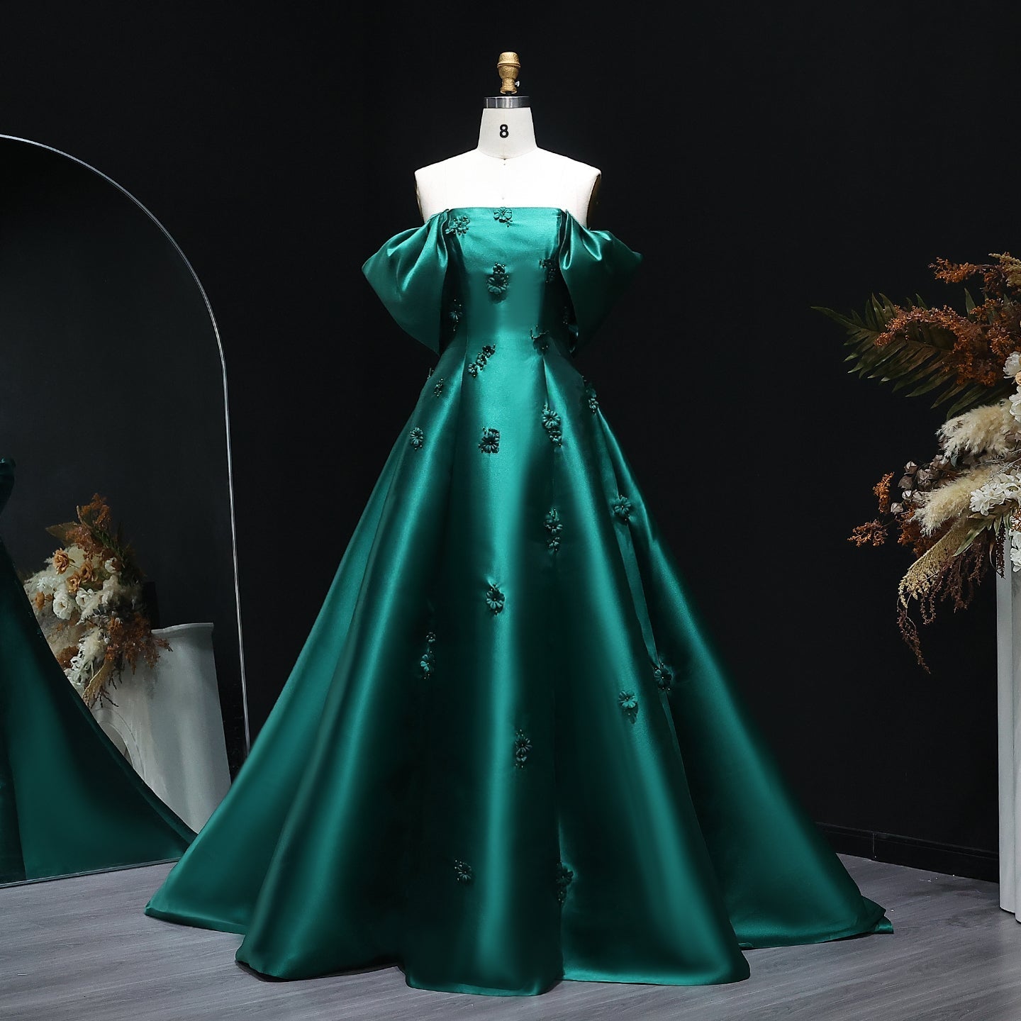 Elegant 3D Flowers Off Shoulder Red Evening Dress SF273  Green / US 16