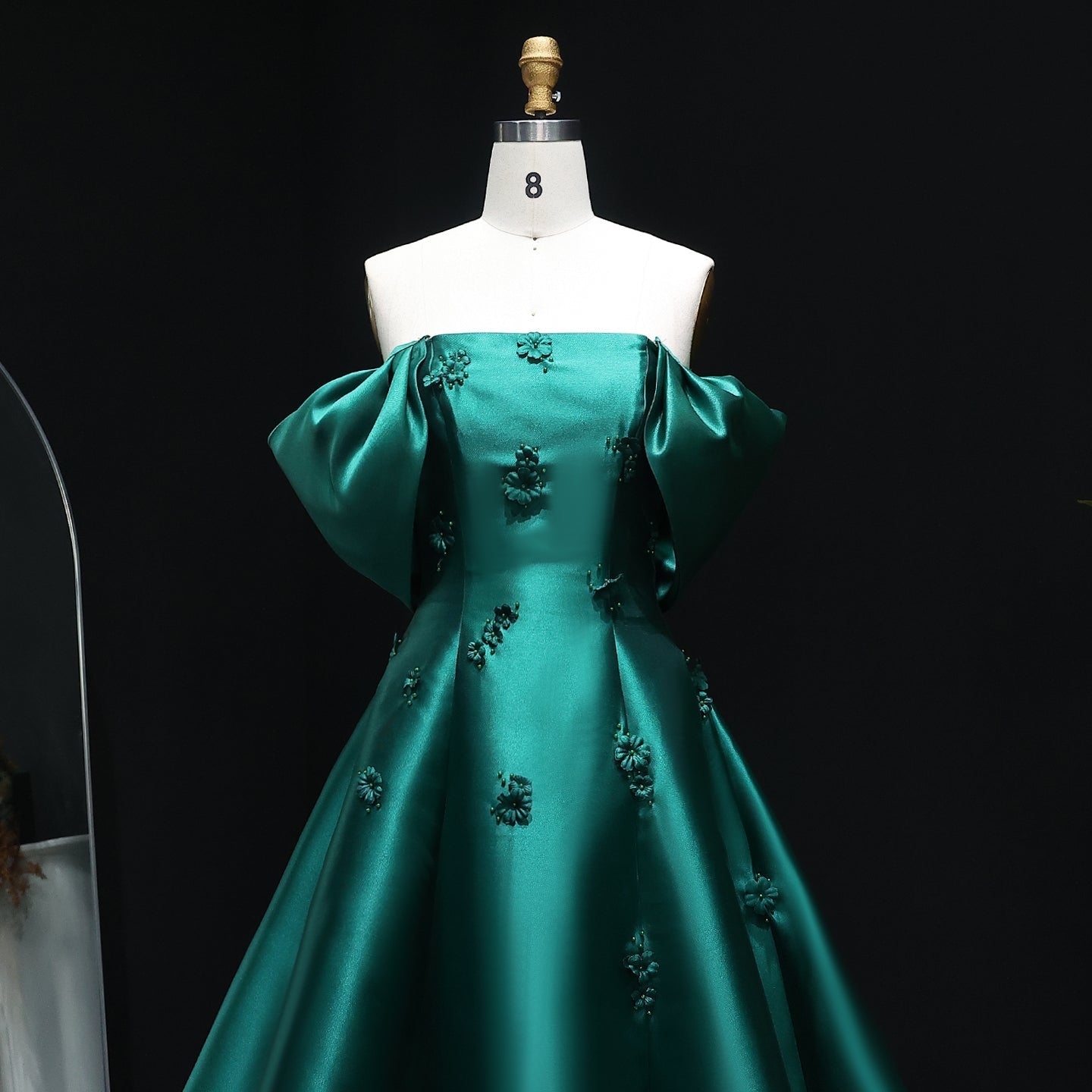 Elegant 3D Flowers Off Shoulder Red Evening Dress SF273