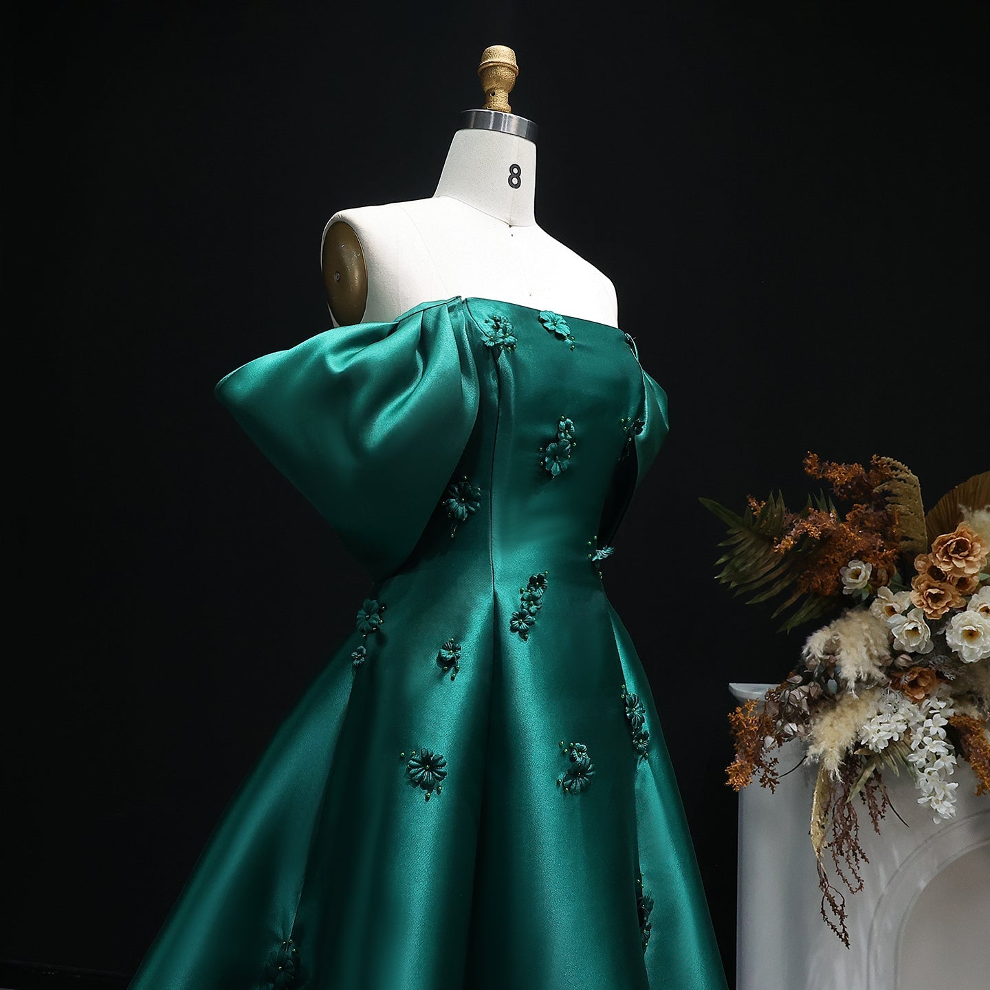 Elegant 3D Flowers Off Shoulder Red Evening Dress SF273