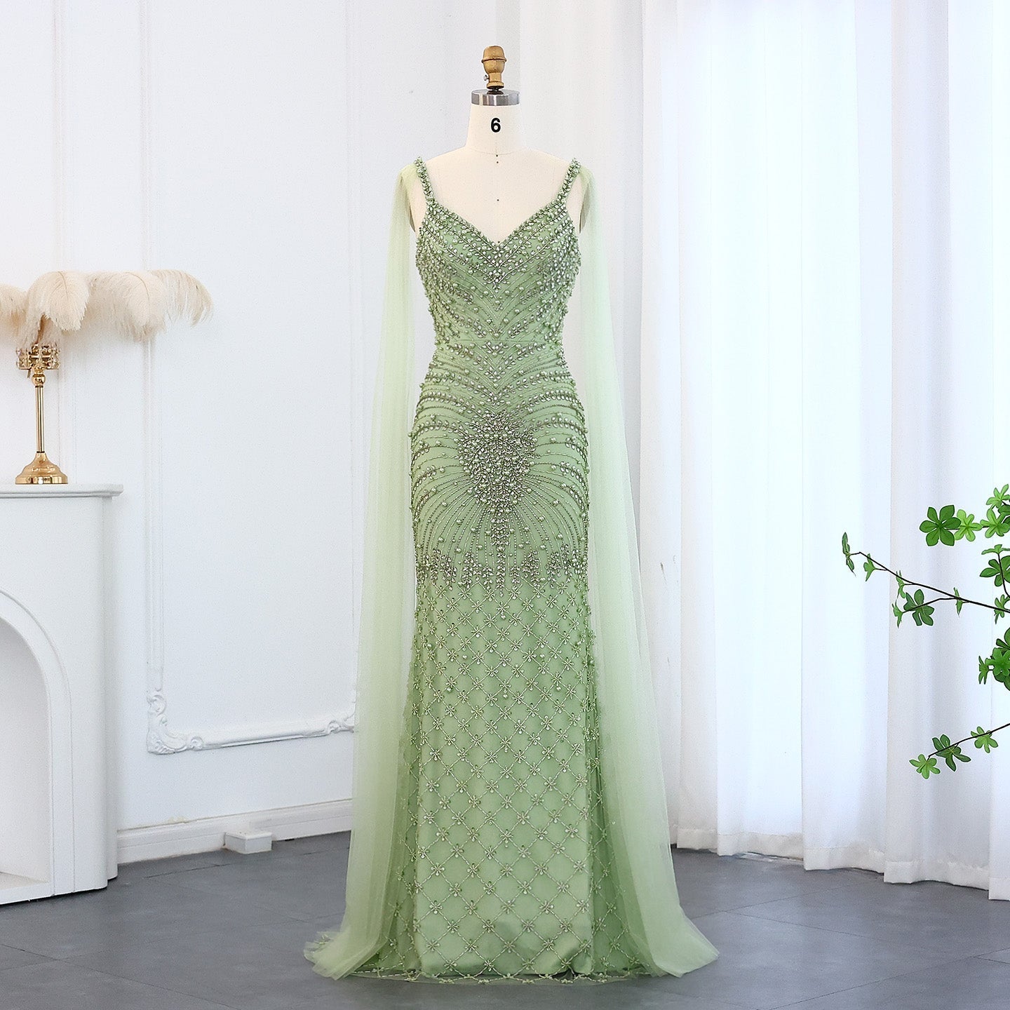 Luxury Rhinestones Silver Nude Spaghetti Evening Dress SS188  Green / US 18
