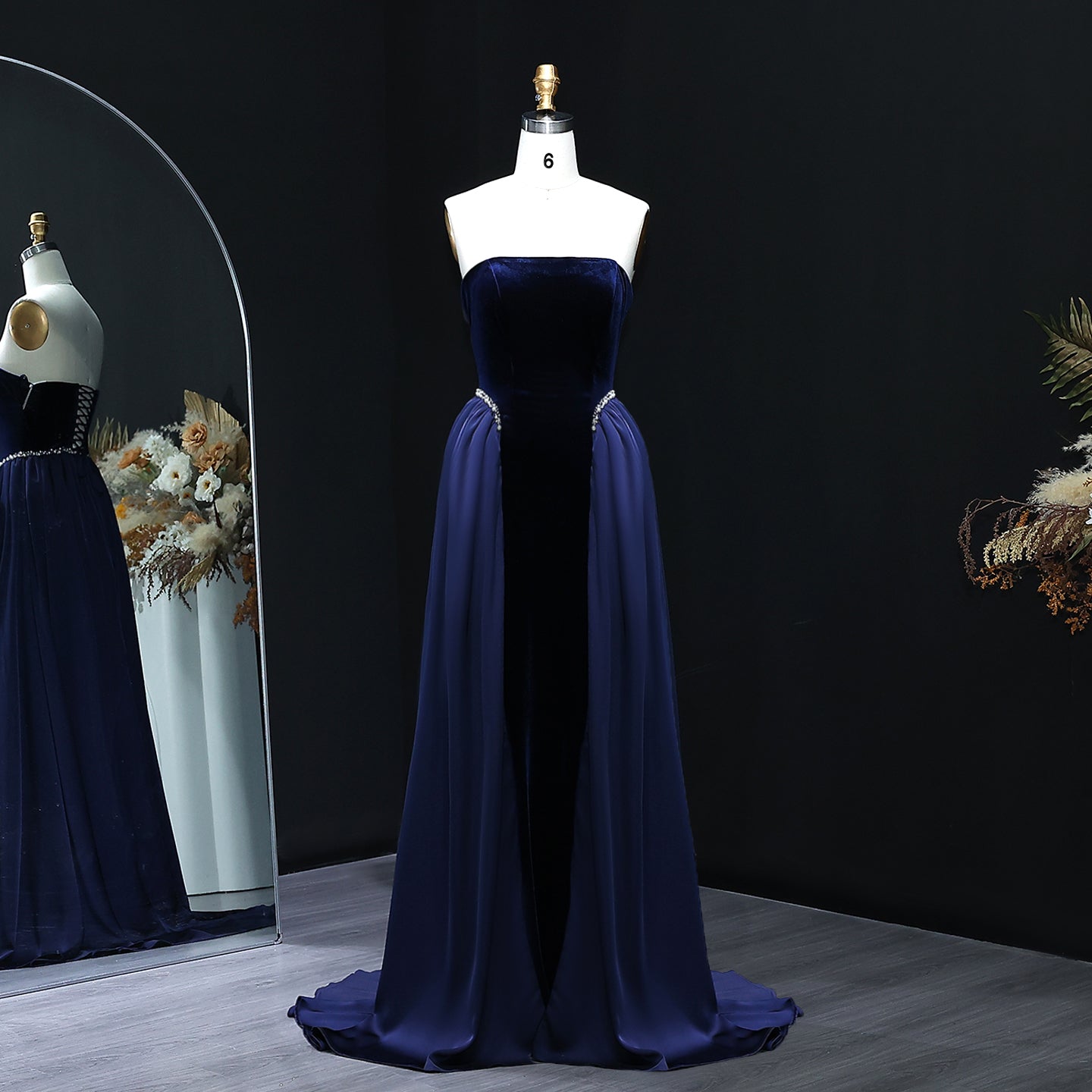 Elegant Black Strapless Evening Dress SF534  Blue / US 16