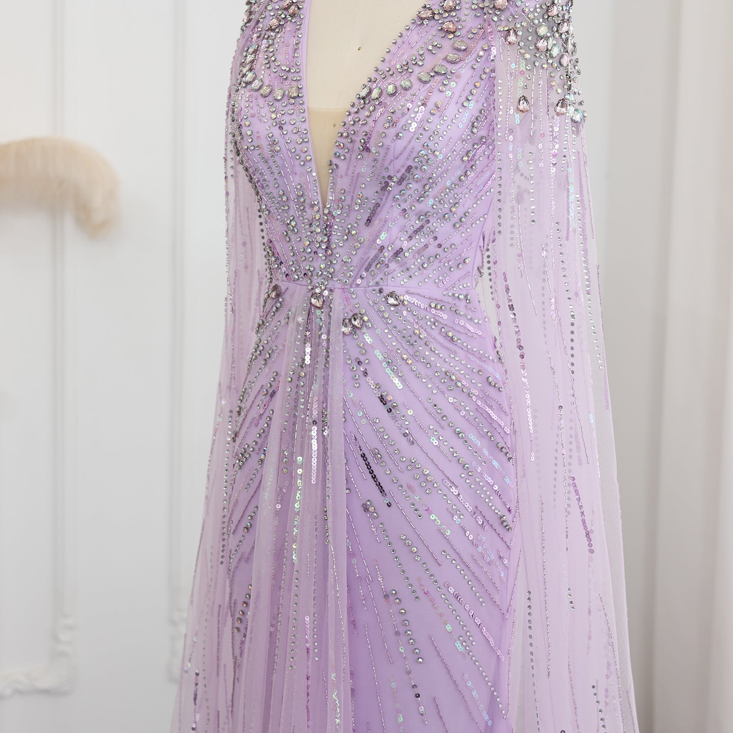 Luxury Dubai Green Evening Dresses with Cape Fuchsia Crystal Gold SS399