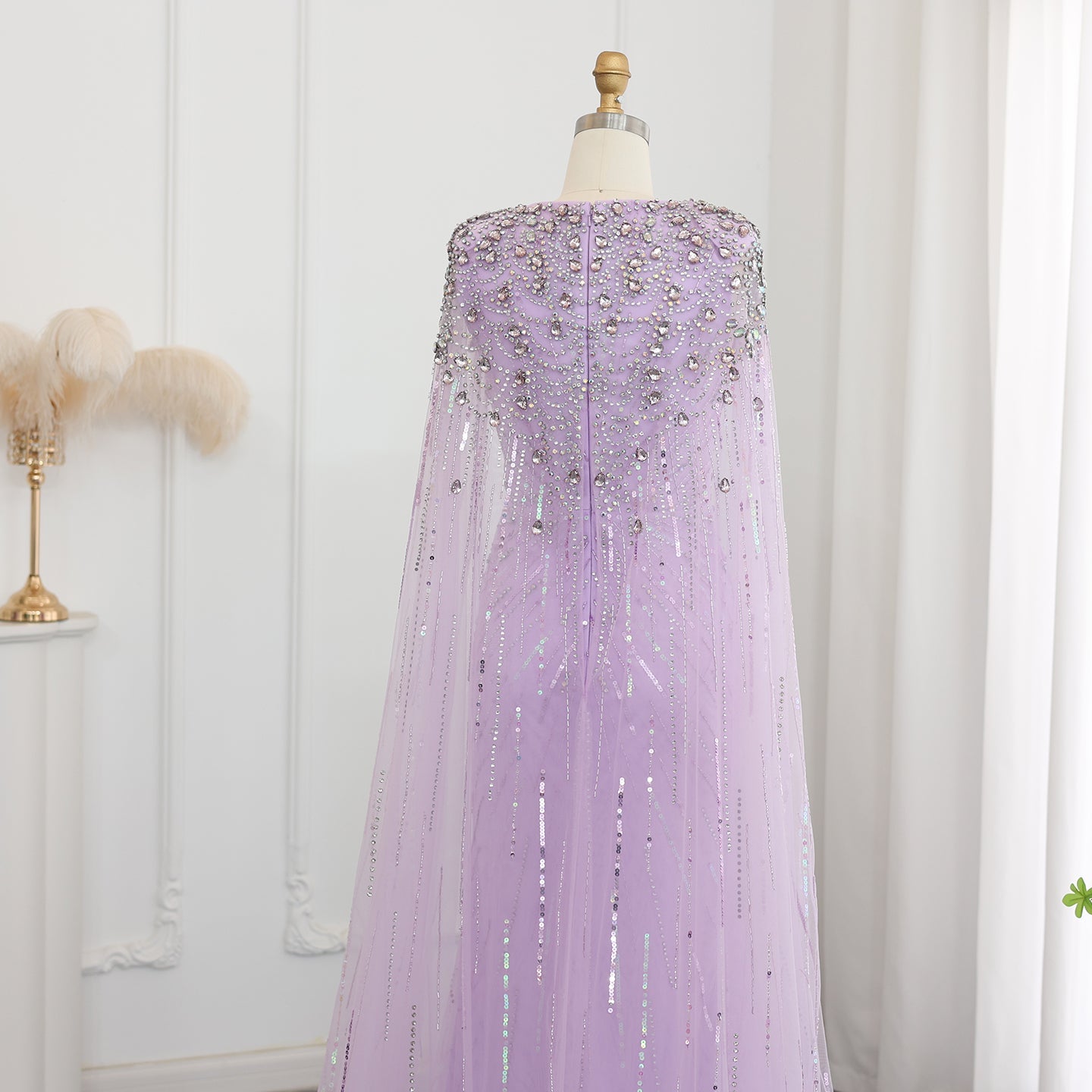 Luxury Dubai Green Evening Dresses with Cape Fuchsia Crystal Gold SS399