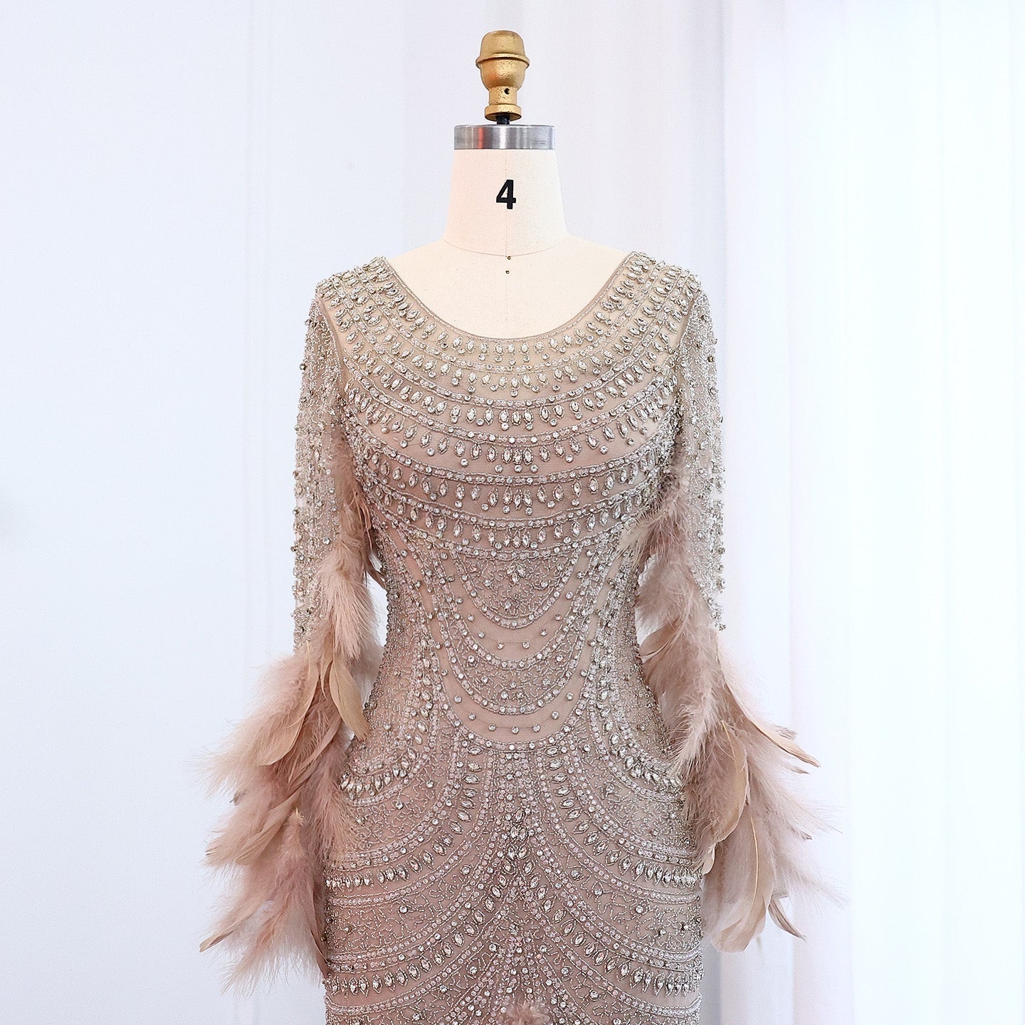Luxury Feather Nude Mermaid Evening Dress SS076