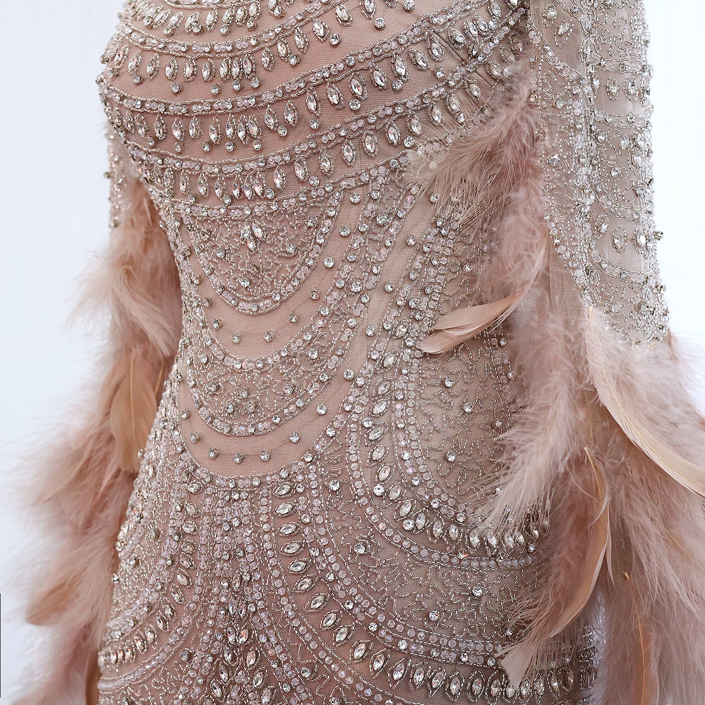 Luxury Feather Nude Mermaid Evening Dress SS076