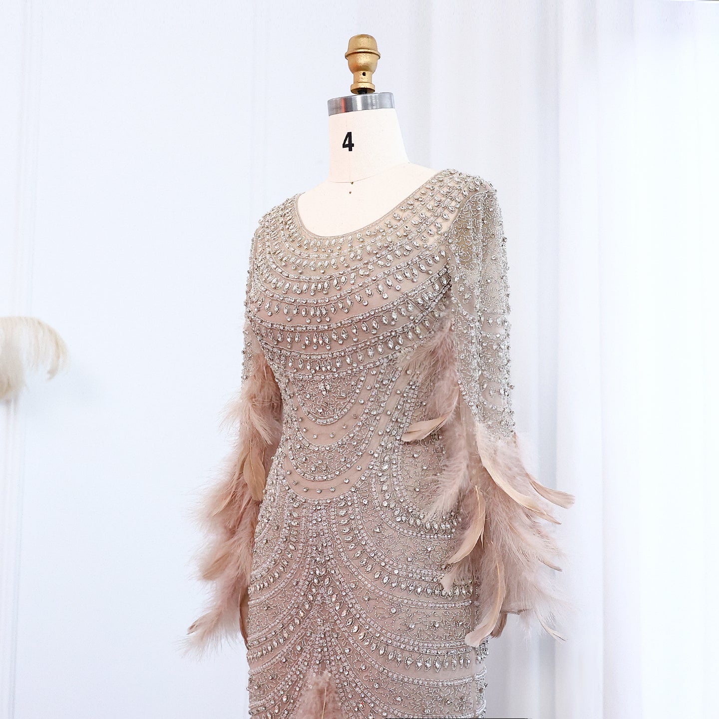 Luxury Feather Nude Mermaid Evening Dress SS076