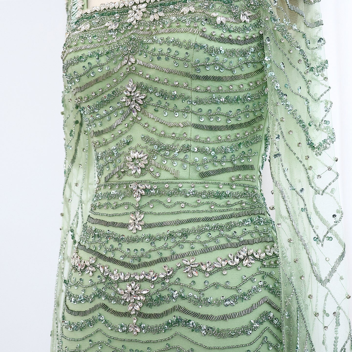 Luxury Caramel Square Neck Evening Dress with Cape Sleeves SS330