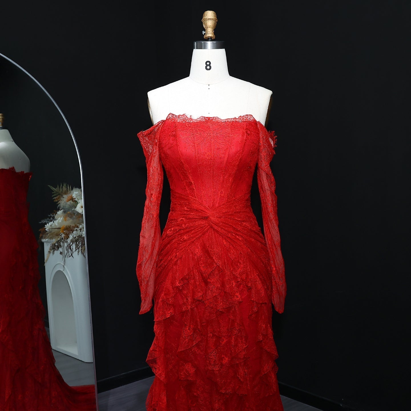 Elegant Blue Off Shoulder Lace Evening Dress SF519