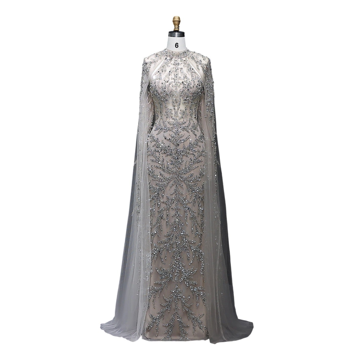 Luxury Beaded Turquoise Evening Dress with Cape Sleeves SS161