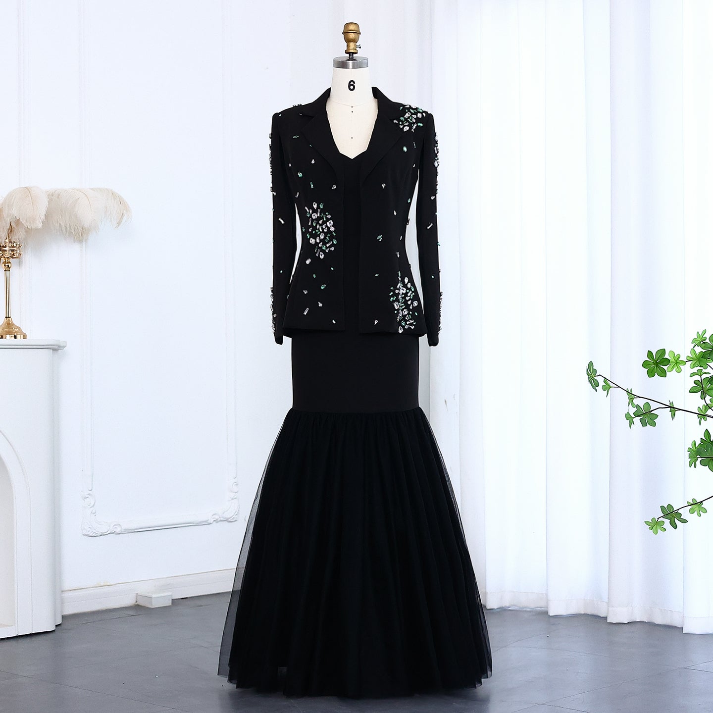 Elegant Black Rhinestone Evening Dress with Jacket  SS561  Black / US 16