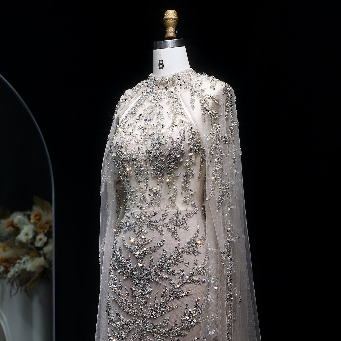 Luxury Beaded Turquoise Evening Dress with Cape Sleeves SS161