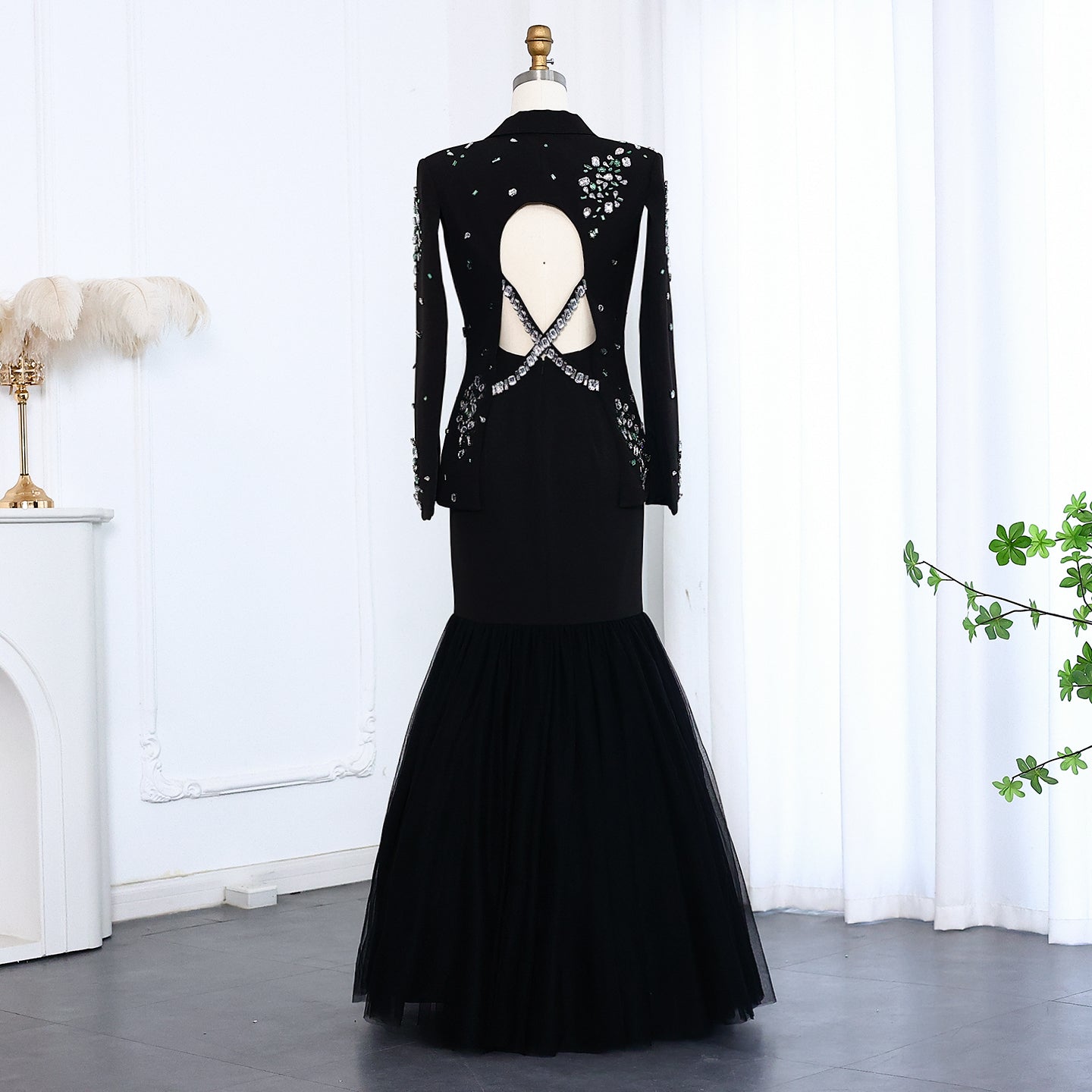 Elegant Black Rhinestone Evening Dress with Jacket  SS561