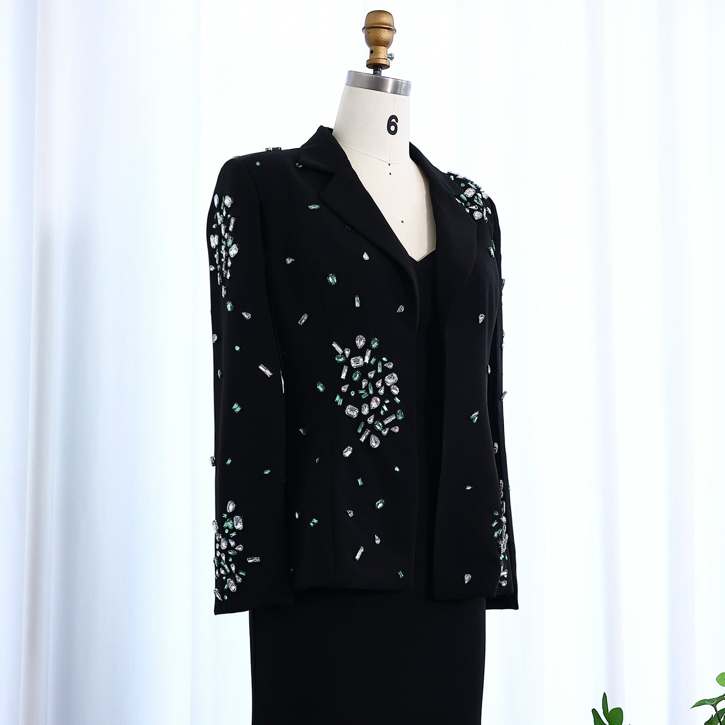 Elegant Black Rhinestone Evening Dress with Jacket  SS561
