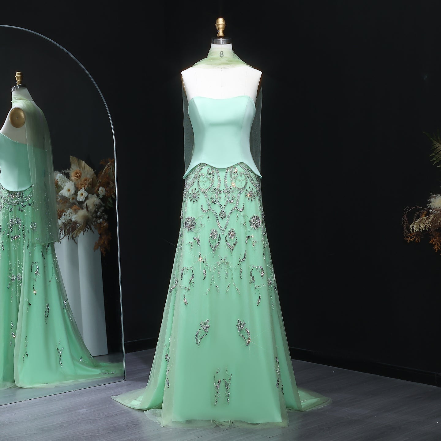 Luxury Sage Green Strapless Evening Dress SS254 