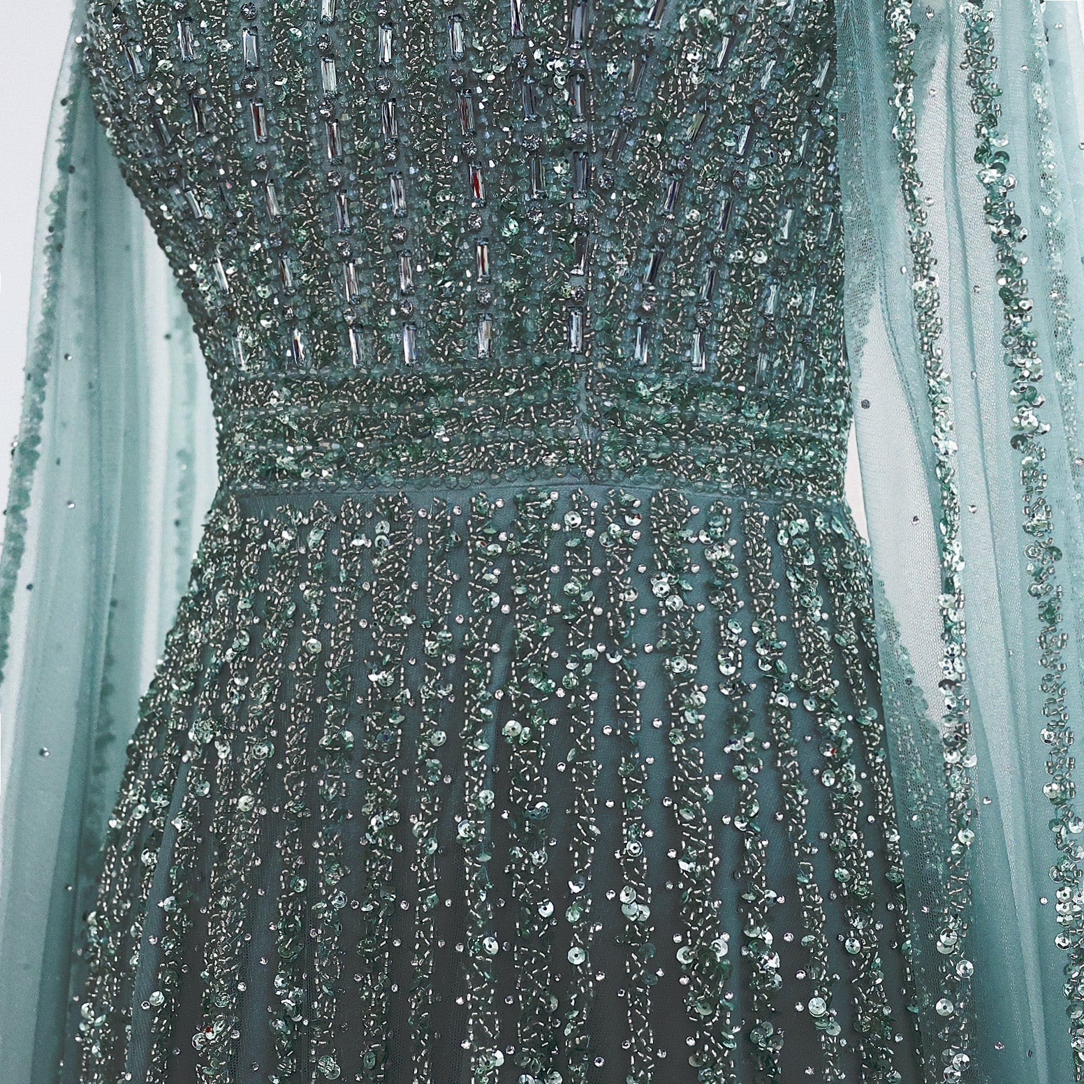 Luxury Beaded Turquoise Evening Dress with Cape SS085