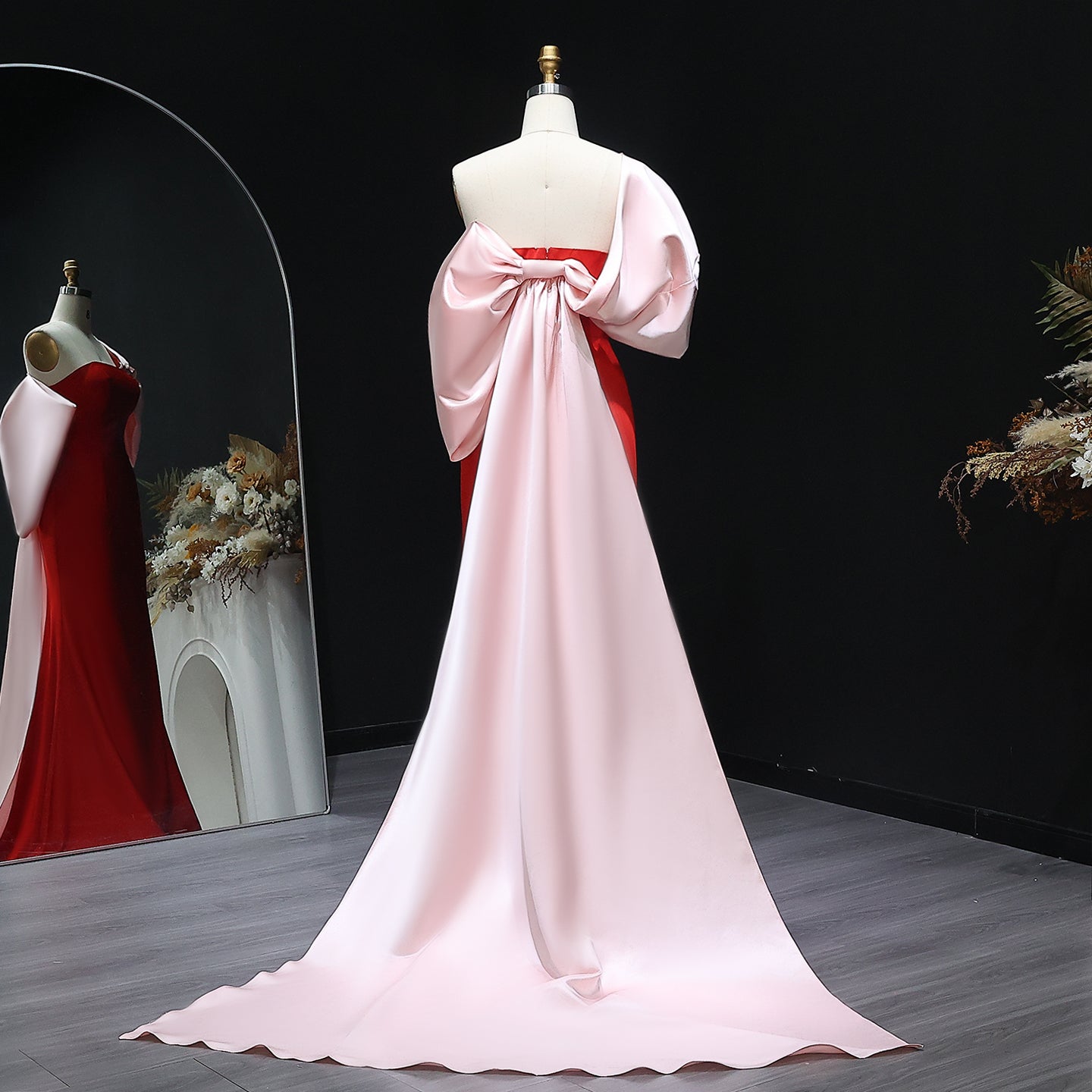 Elegant Red and Pink Off Shoulder Evening Dress SF366