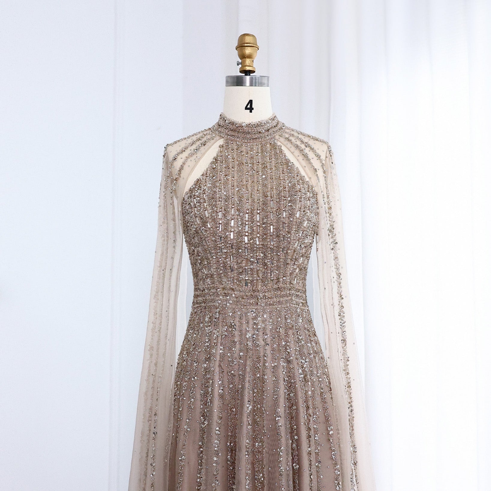 Luxury Beaded Turquoise Evening Dress with Cape SS085