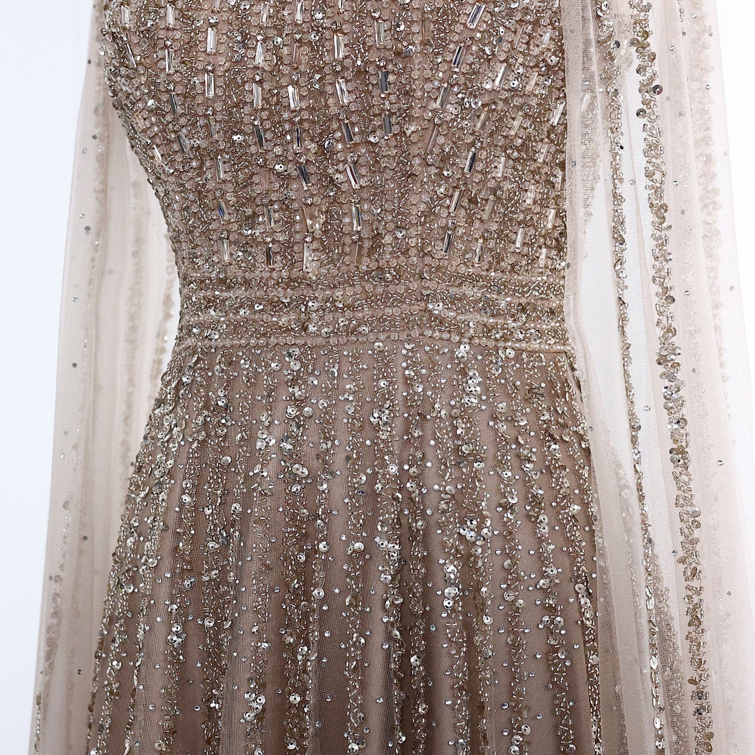 Luxury Beaded Turquoise Evening Dress with Cape SS085