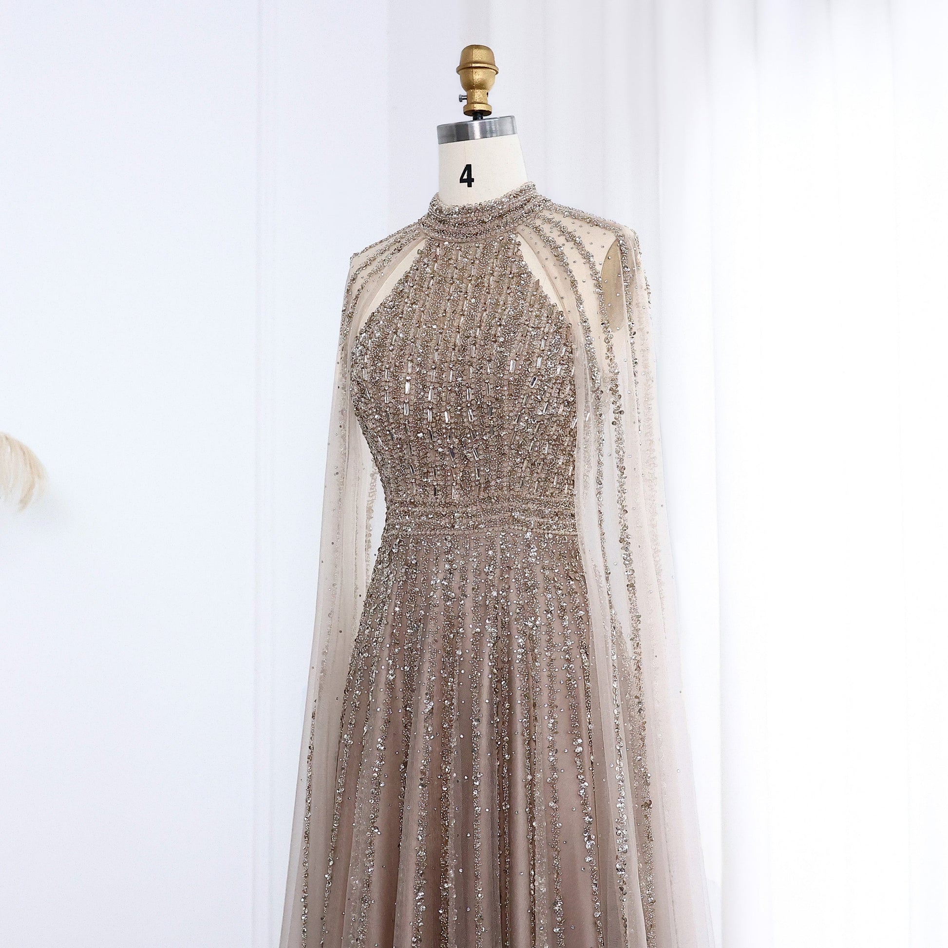 Luxury Beaded Turquoise Evening Dress with Cape SS085