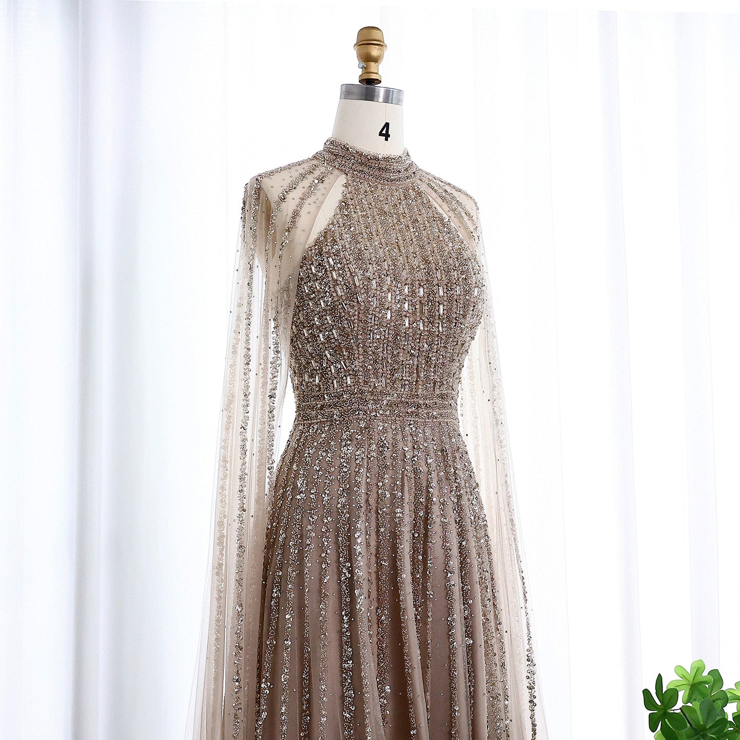 Luxury Beaded Turquoise Evening Dress with Cape SS085