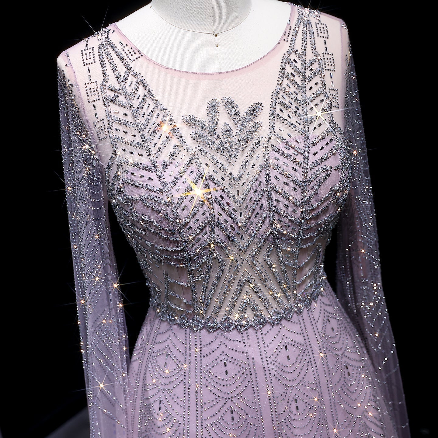 Luxury Crystal Blue Evening Dress with Cape Sleeves SS030