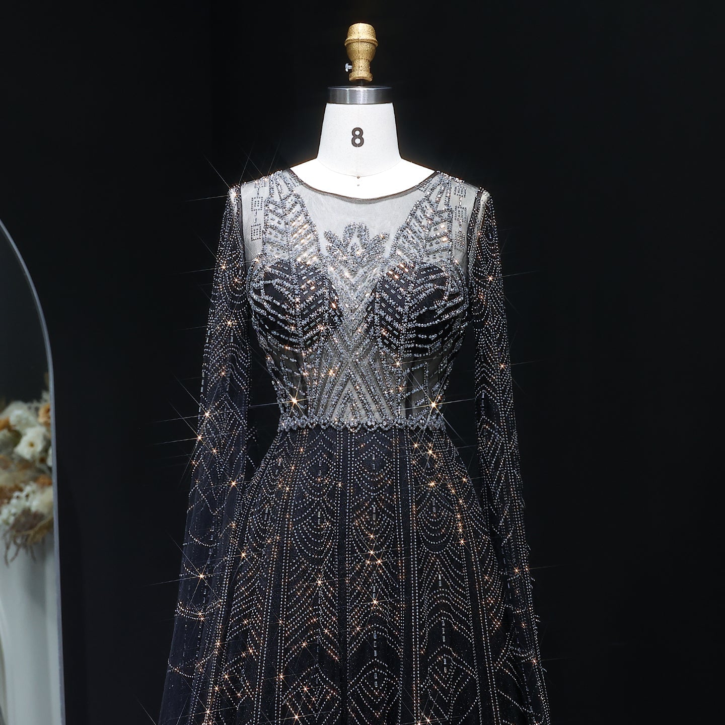 Luxury Crystal Blue Evening Dress with Cape Sleeves SS030