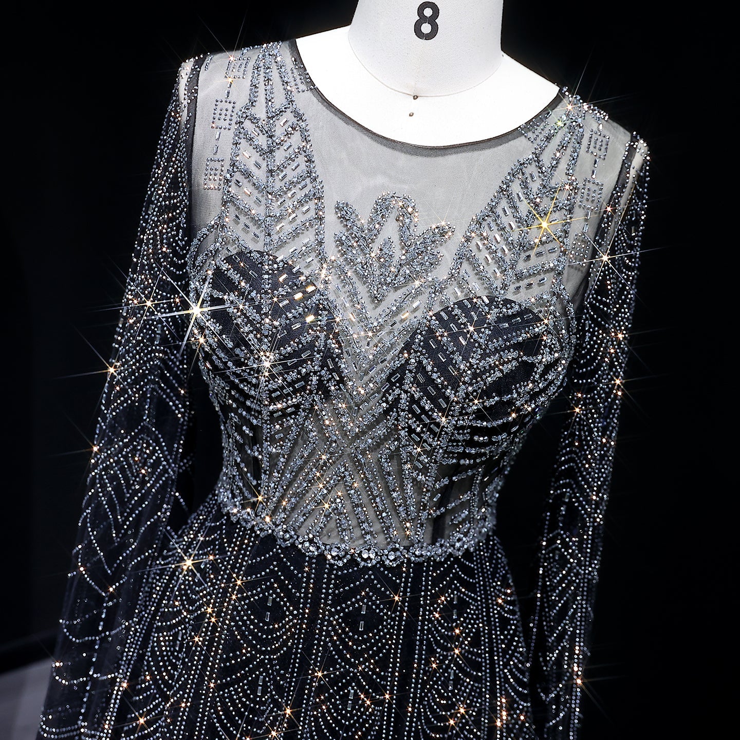 Luxury Crystal Blue Evening Dress with Cape Sleeves SS030