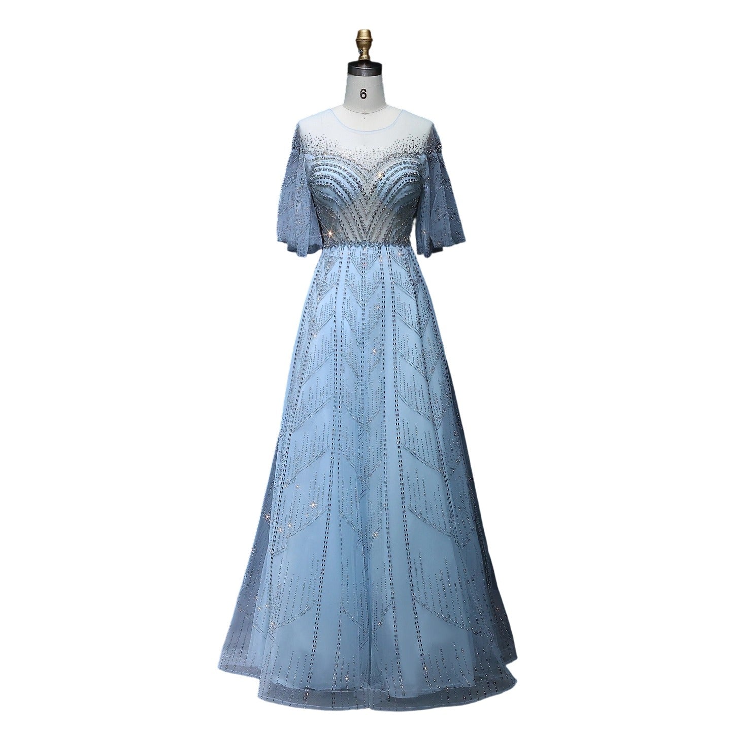 Sparkly Crystal Plus Size Women Evening Dress with Flare Sleeves SS036