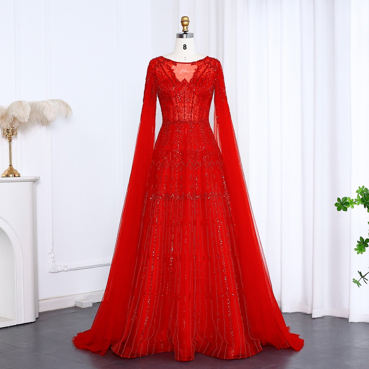 Luxury Blue Evening Dress with Cape Sleeves SS001  Burgundy / US 20