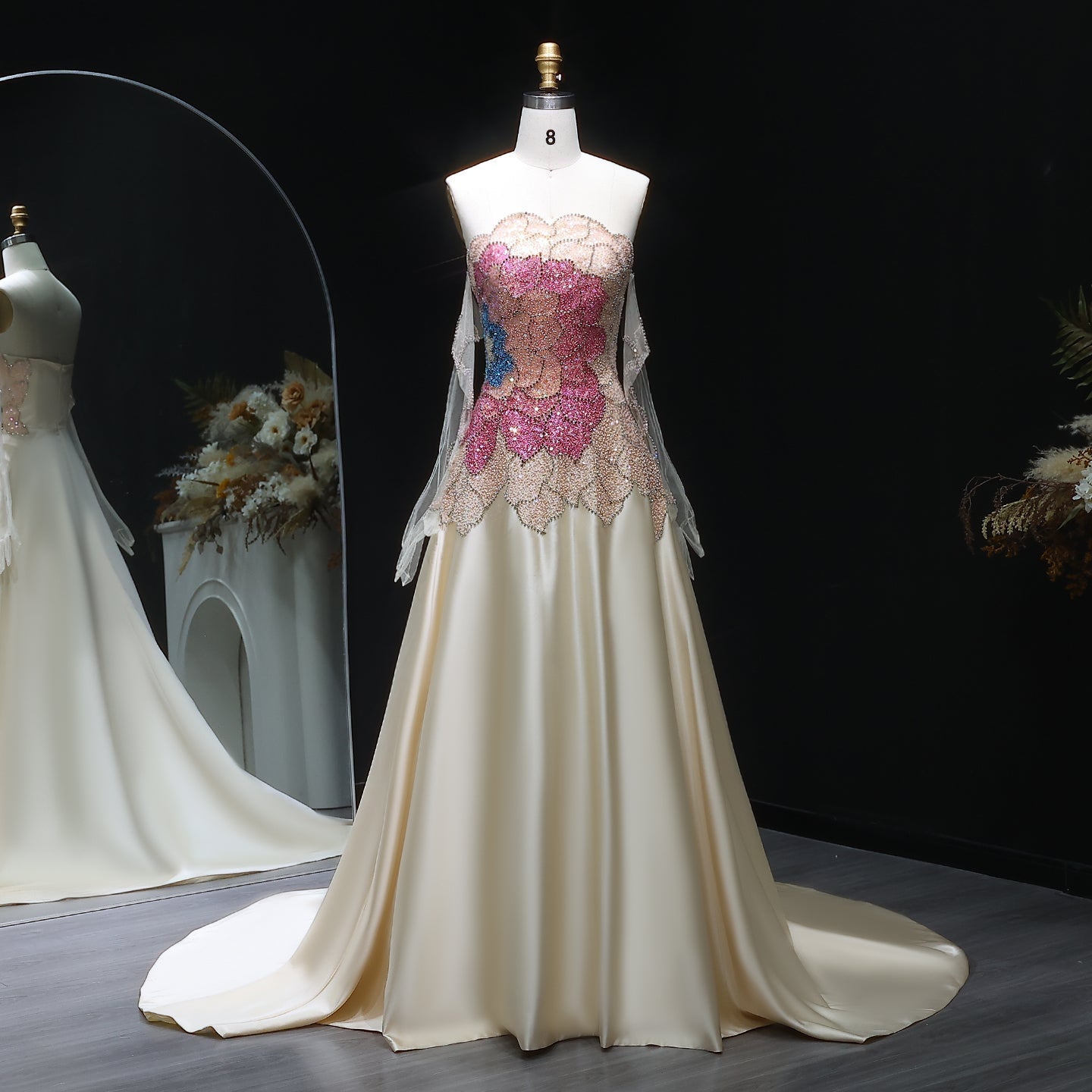 Luxury Beaded Strapless Evening Dress with Gloves SS513