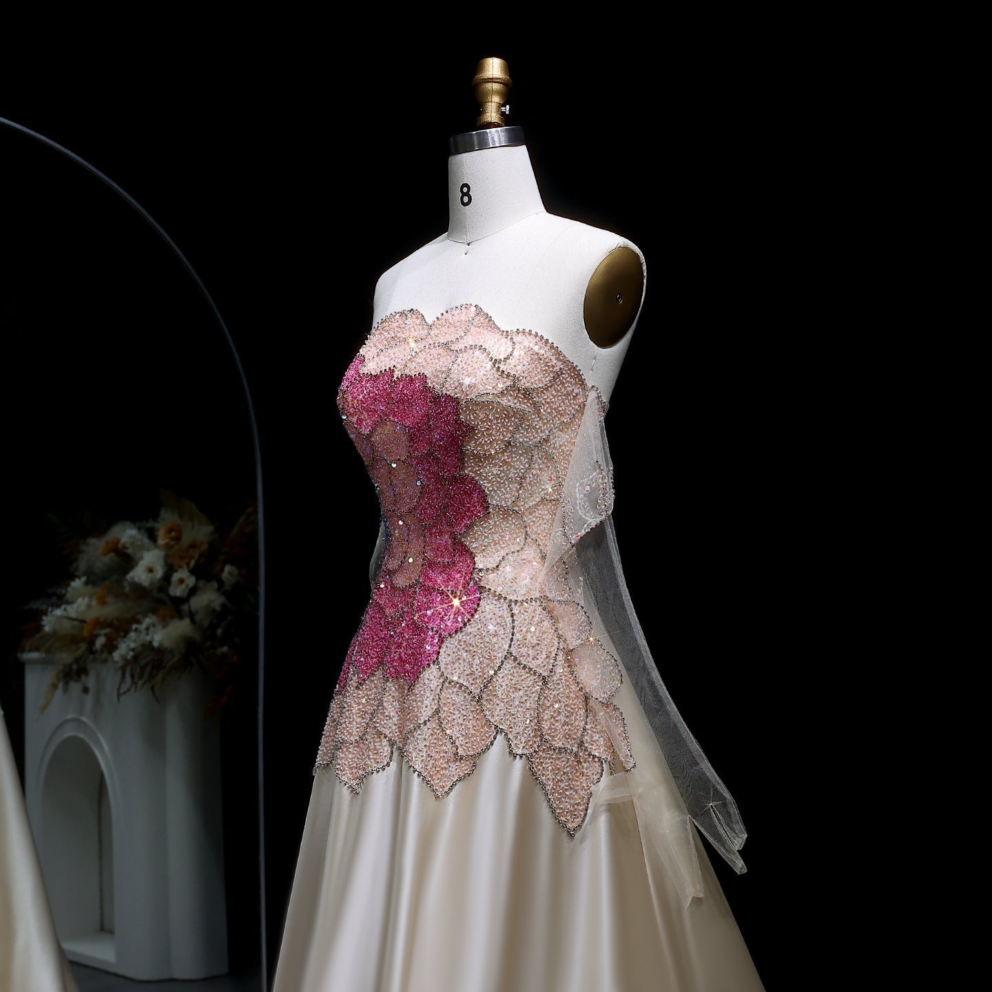 Luxury Beaded Strapless Evening Dress with Gloves SS513