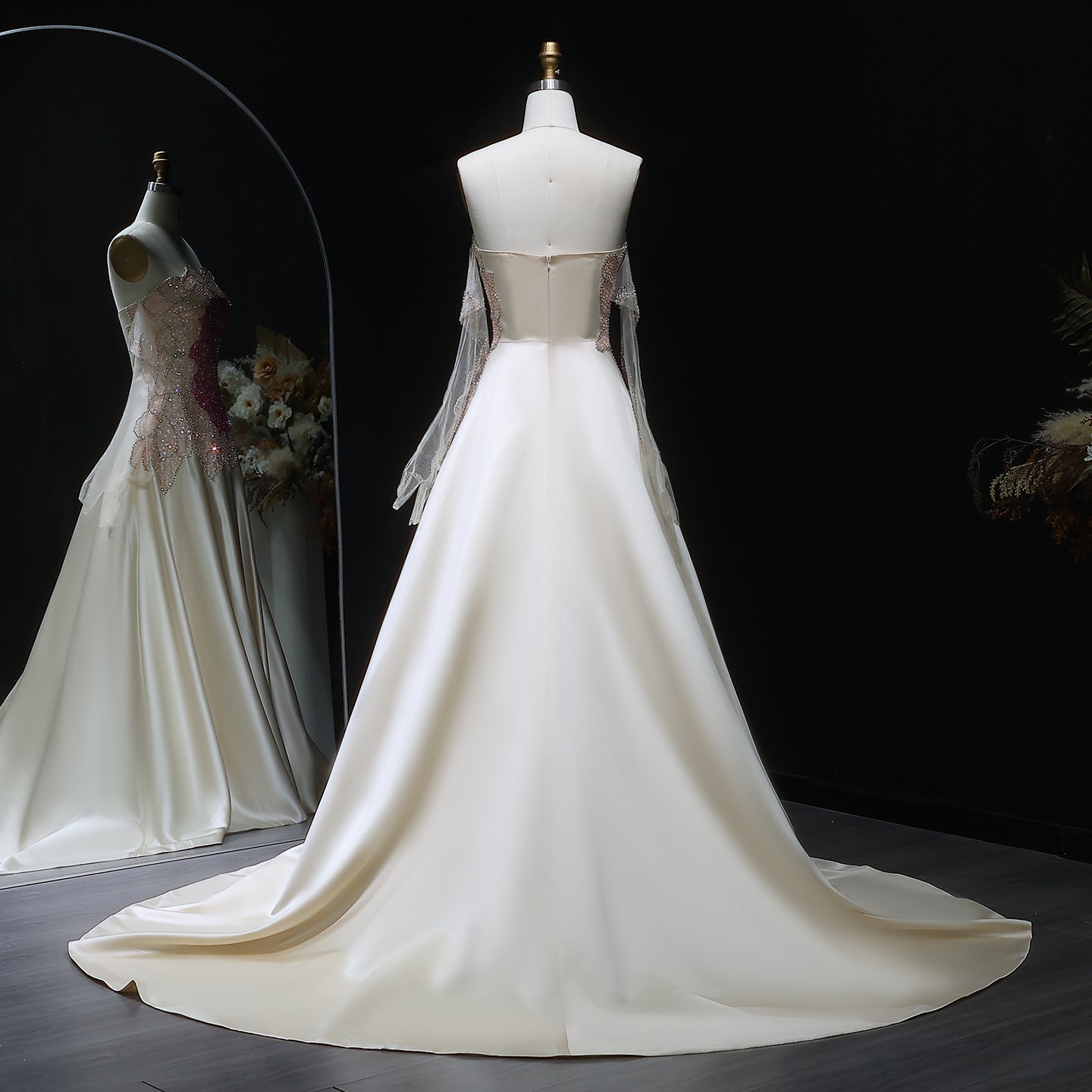 Luxury Beaded Strapless Evening Dress with Gloves SS513